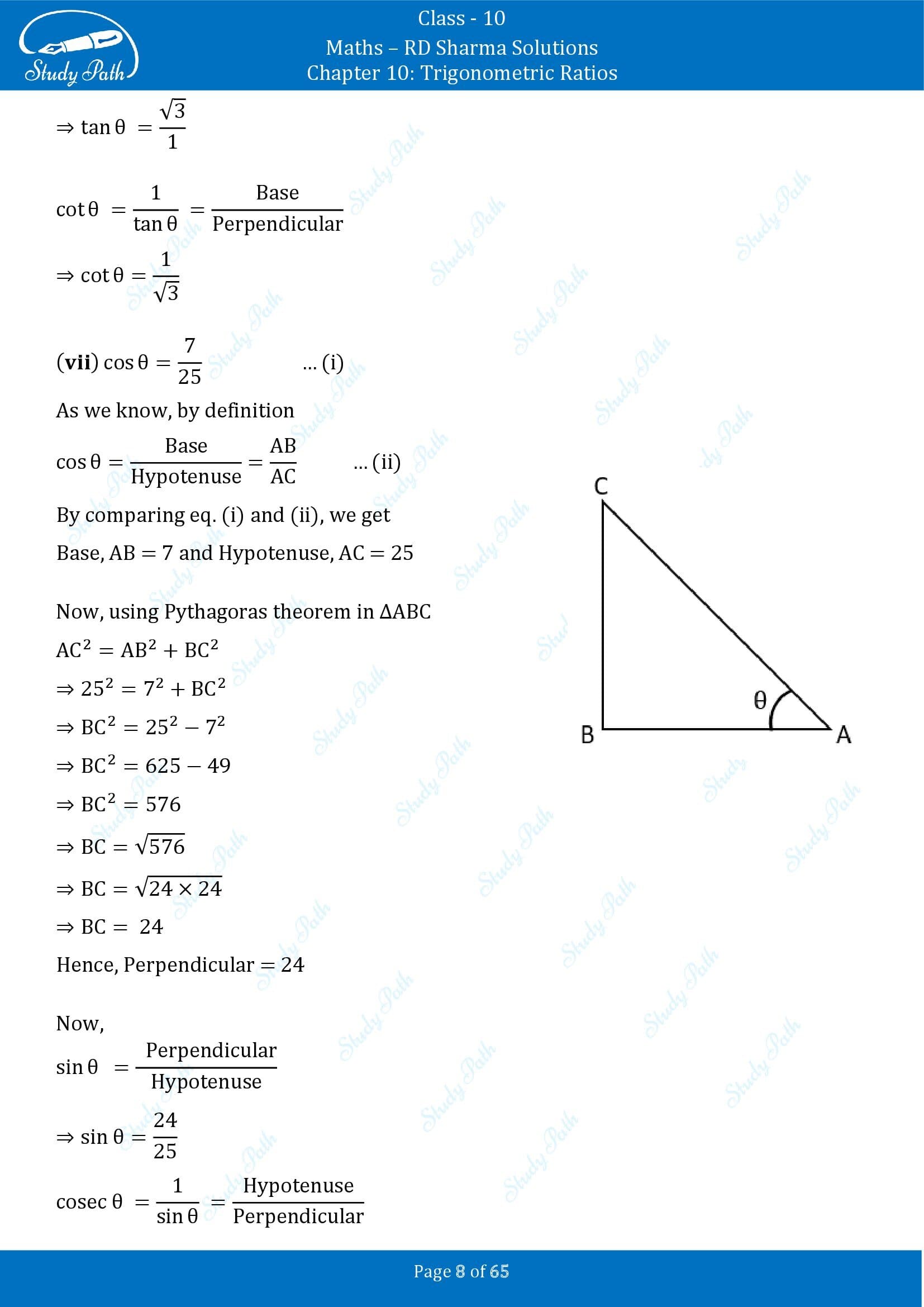 RD Sharma Solutions Class 10 Chapter 10 Trigonometric Ratios Exercise 10.1 00008