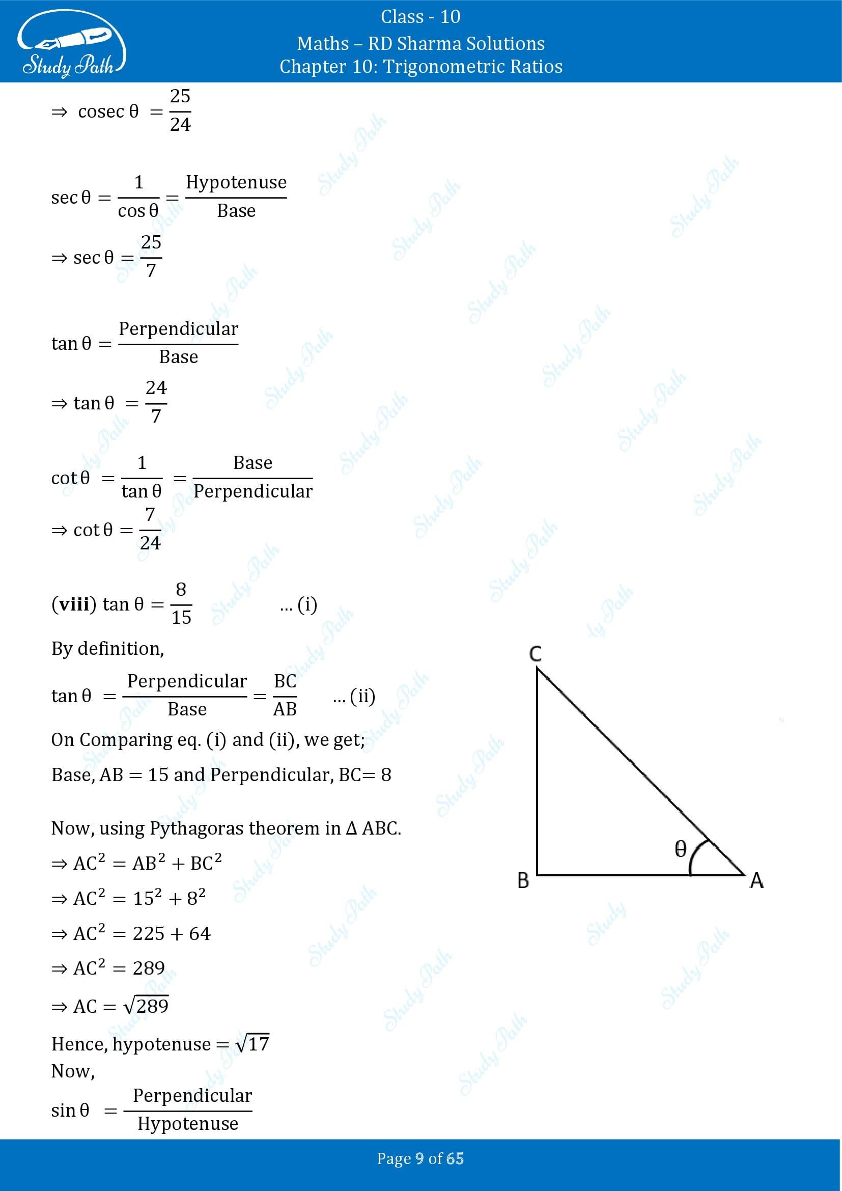 RD Sharma Solutions Class 10 Chapter 10 Trigonometric Ratios Exercise 10.1 00009