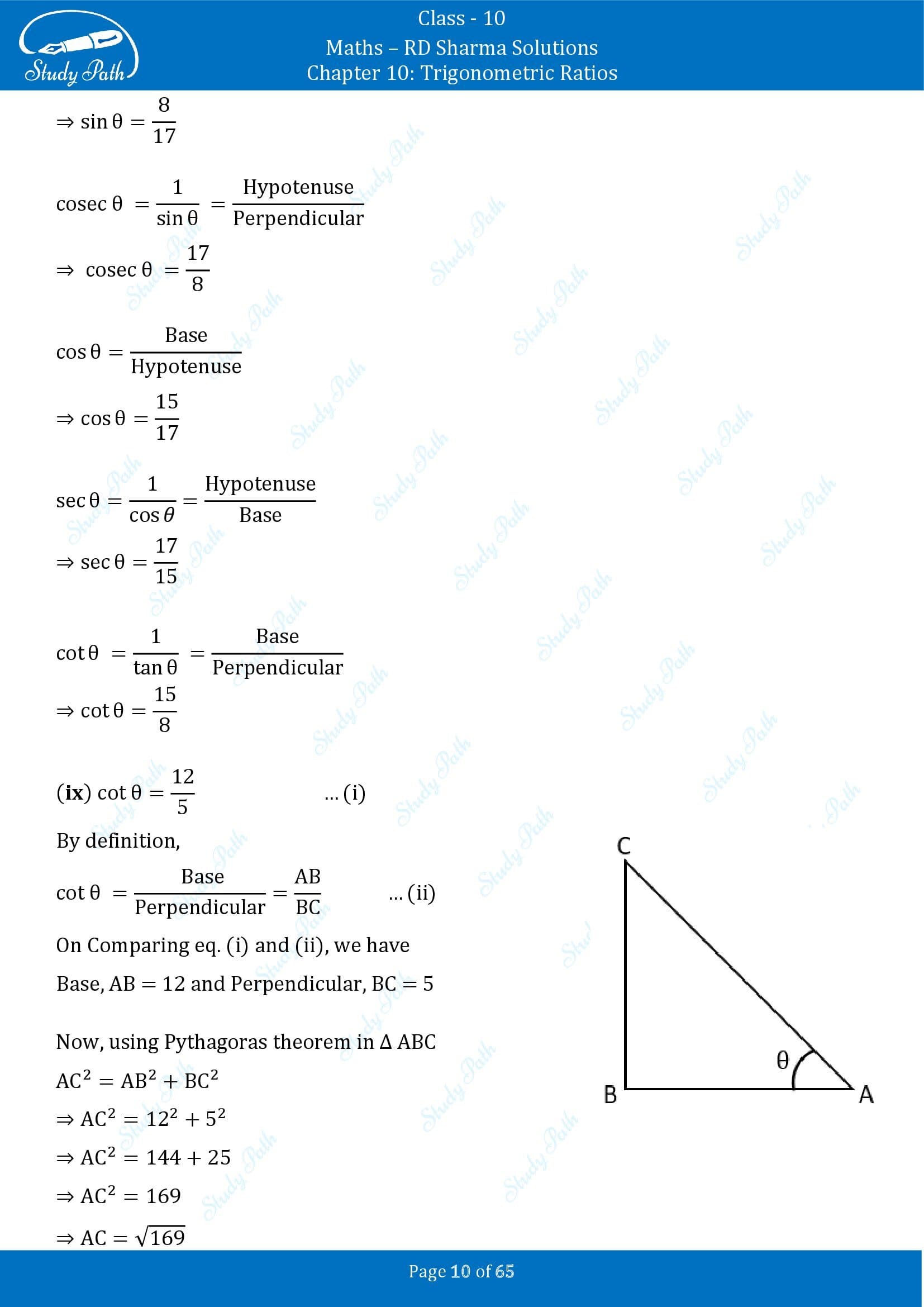 RD Sharma Solutions Class 10 Chapter 10 Trigonometric Ratios Exercise 10.1 00010