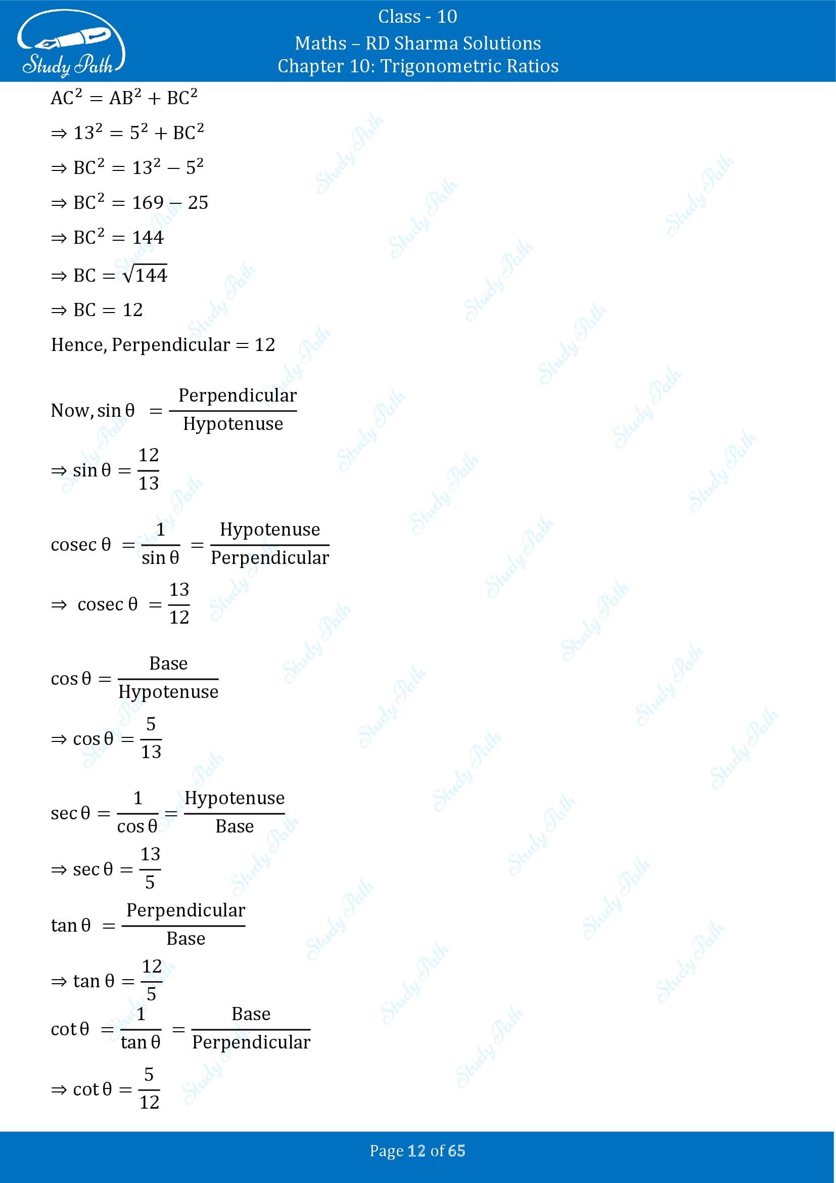 RD Sharma Solutions Class 10 Chapter 10 Trigonometric Ratios Exercise 10.1 00012