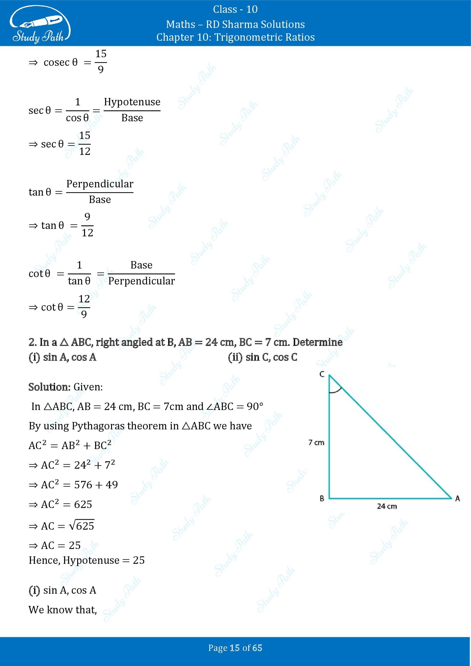 RD Sharma Solutions Class 10 Chapter 10 Trigonometric Ratios Exercise 10.1 00015