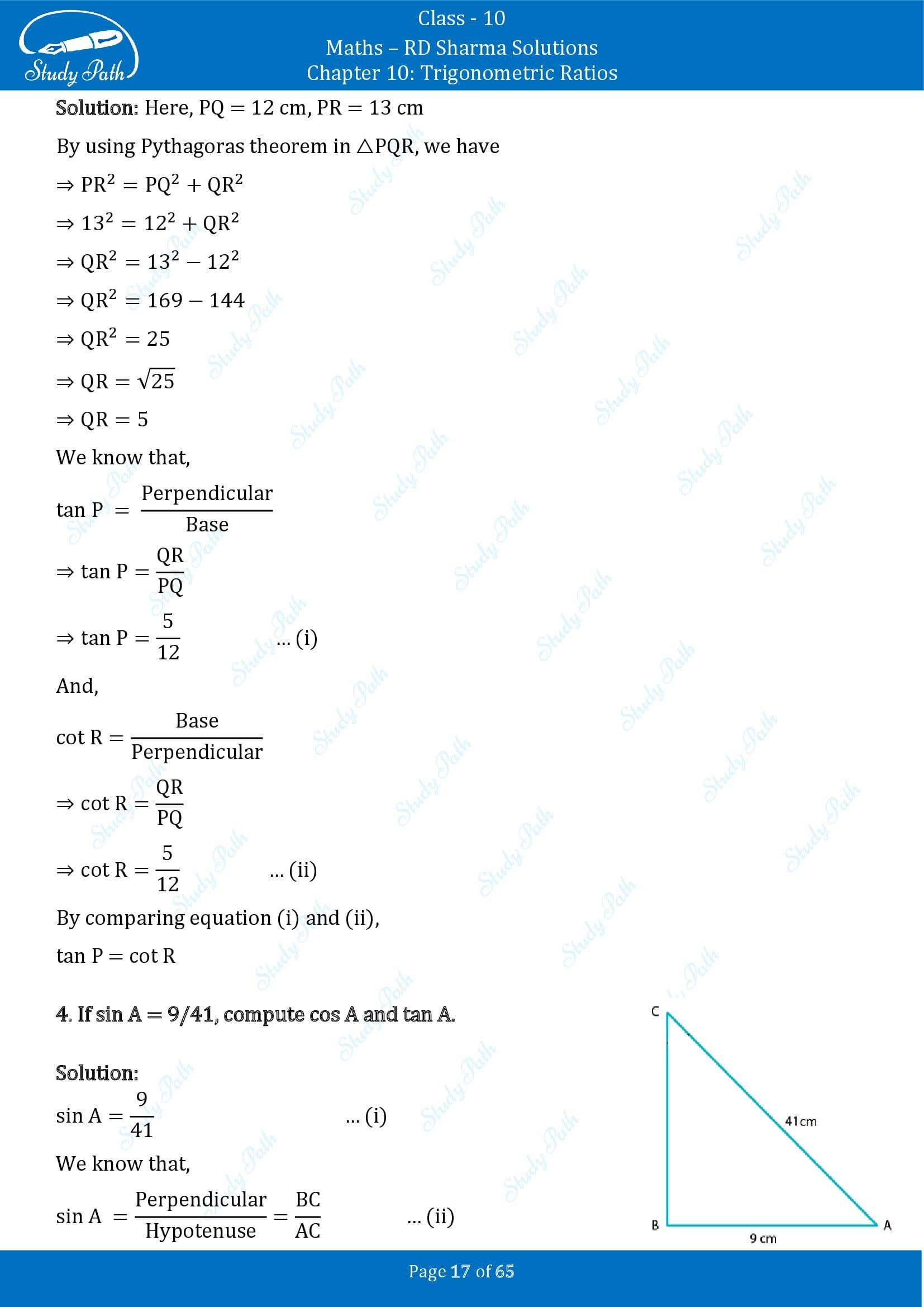 RD Sharma Solutions Class 10 Chapter 10 Trigonometric Ratios Exercise 10.1 00017