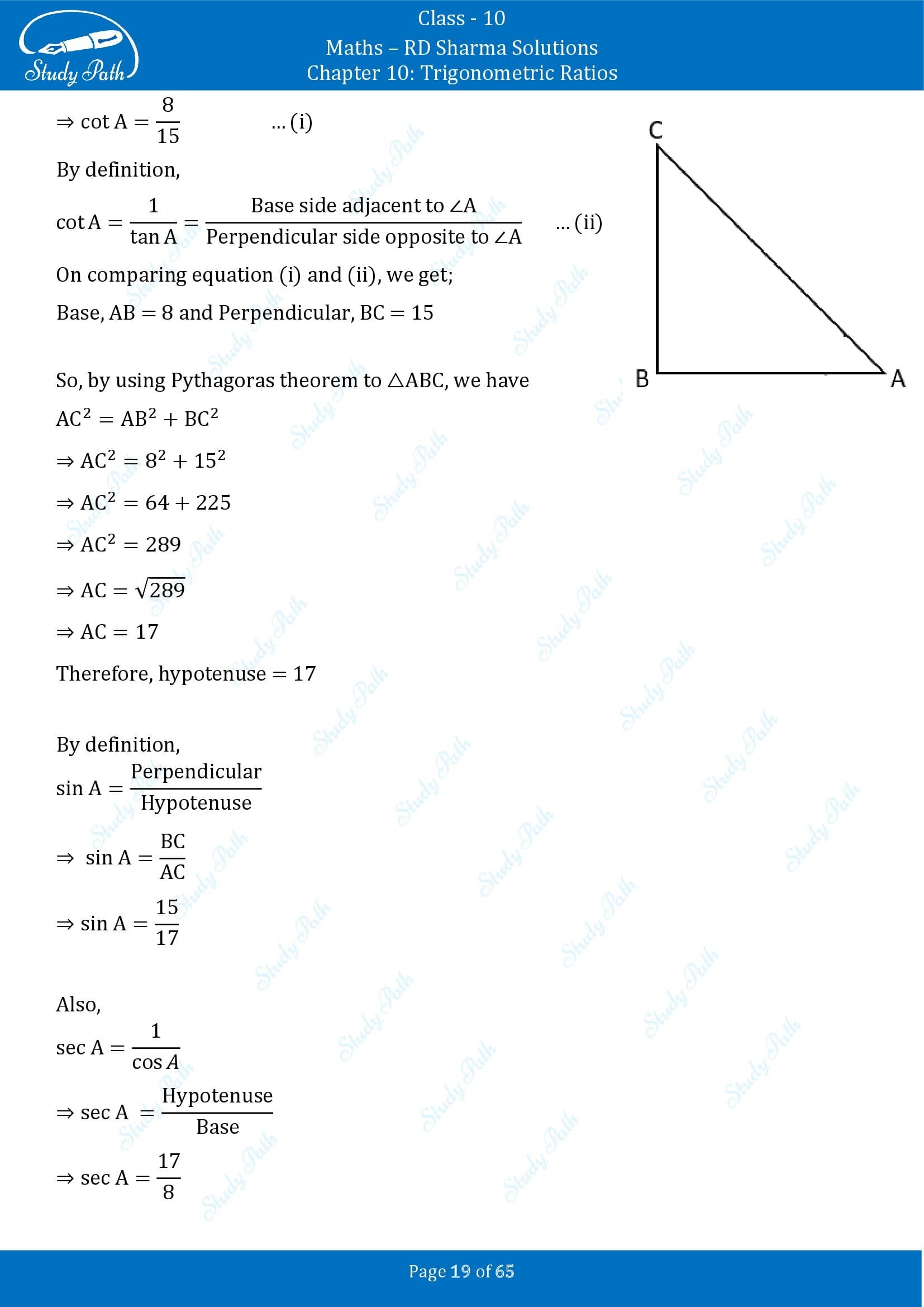 RD Sharma Solutions Class 10 Chapter 10 Trigonometric Ratios Exercise 10.1 00019