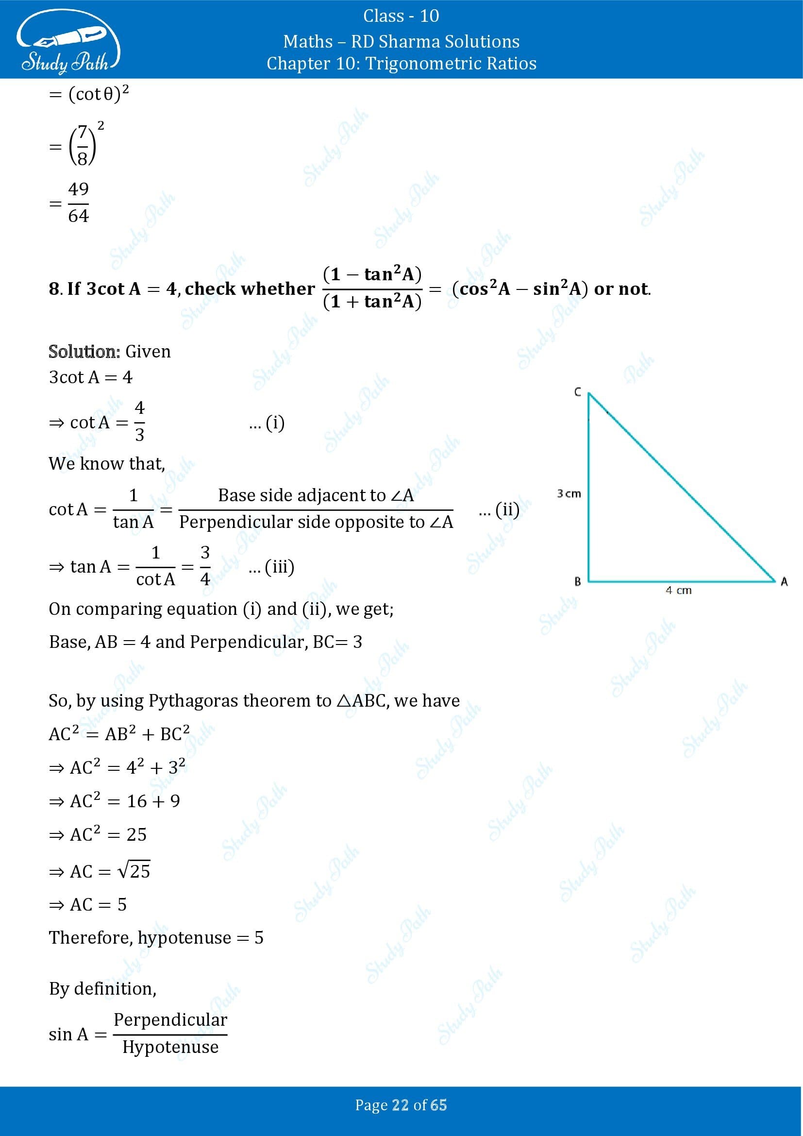 RD Sharma Solutions Class 10 Chapter 10 Trigonometric Ratios Exercise 10.1 00022