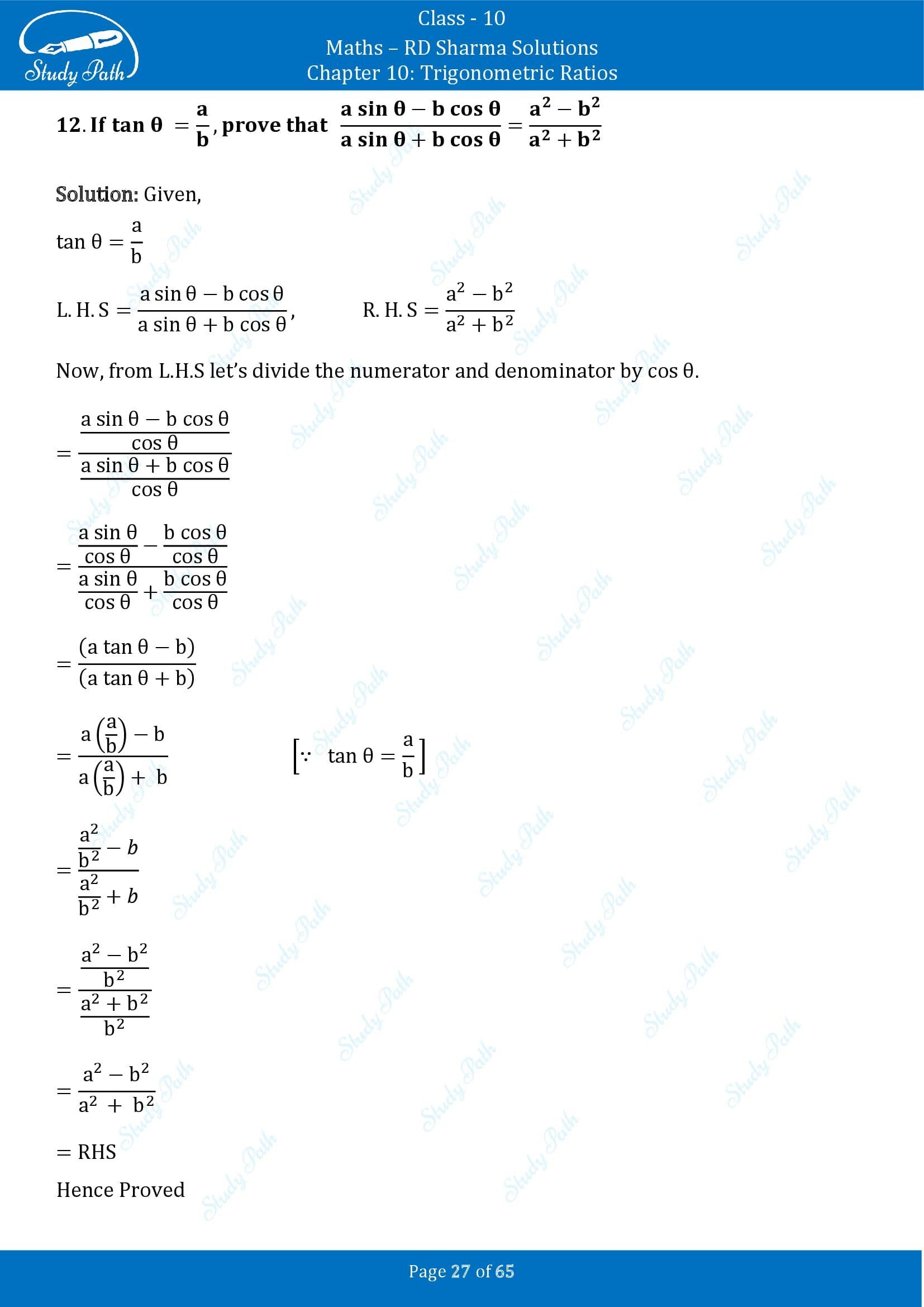 RD Sharma Solutions Class 10 Chapter 10 Trigonometric Ratios Exercise 10.1 00027