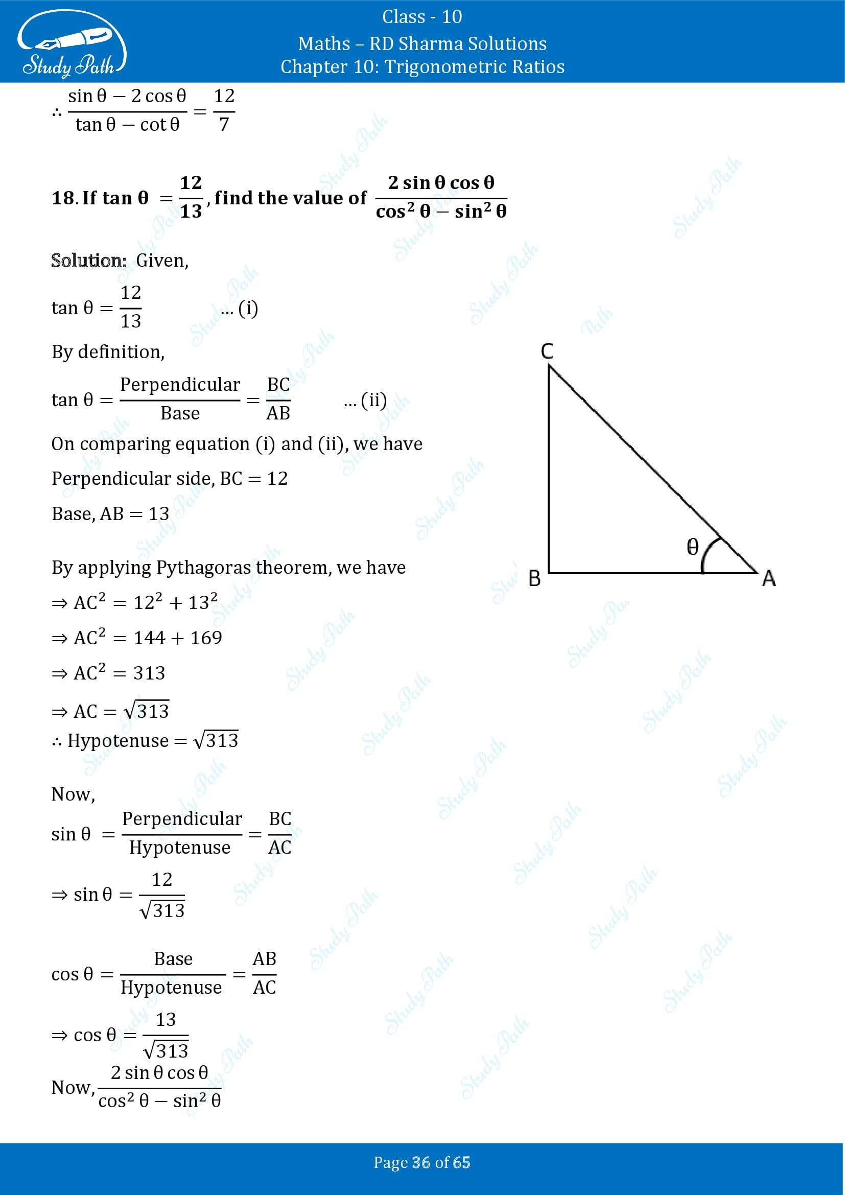 RD Sharma Solutions Class 10 Chapter 10 Trigonometric Ratios Exercise 10.1 00036