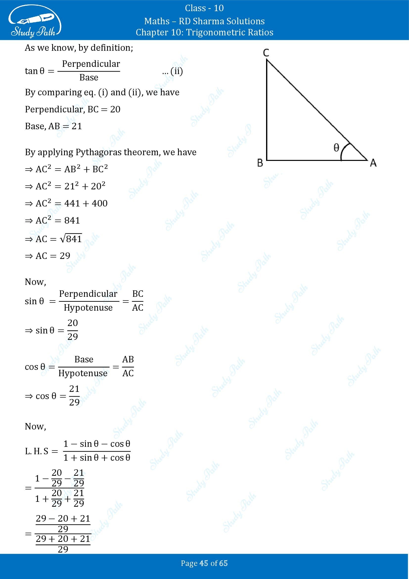 RD Sharma Solutions Class 10 Chapter 10 Trigonometric Ratios Exercise 10.1 00045