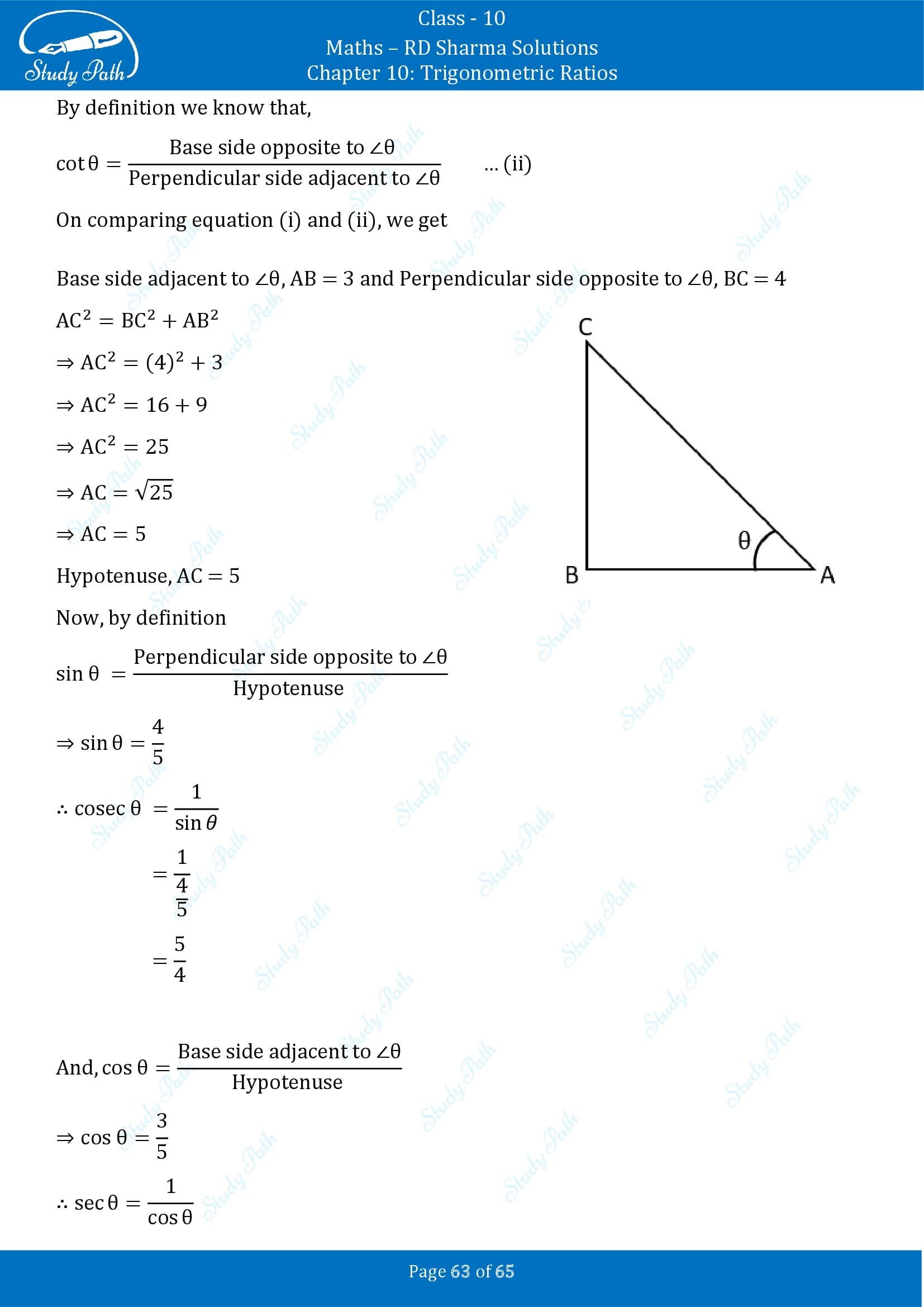 RD Sharma Solutions Class 10 Chapter 10 Trigonometric Ratios Exercise 10.1 00063