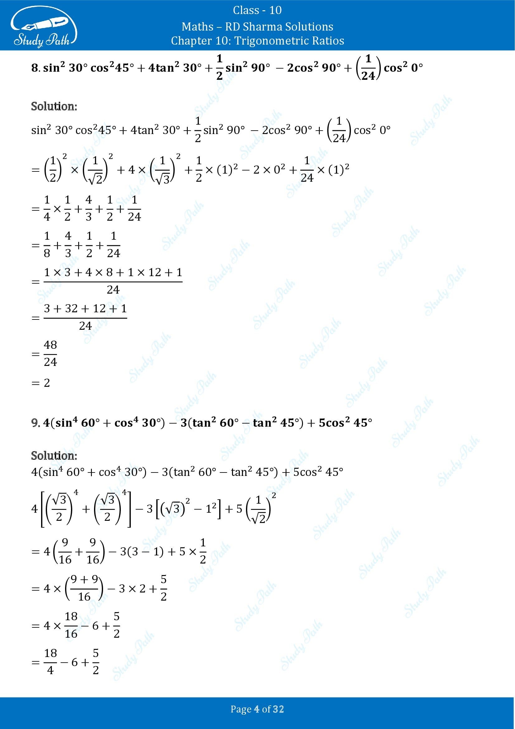 RD Sharma Solutions Class 10 Chapter 10 Trigonometric Ratios Exercise 10.2 00004