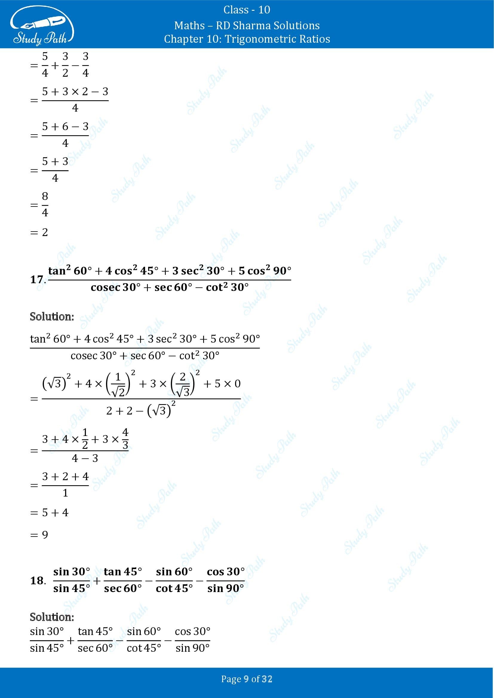 RD Sharma Solutions Class 10 Chapter 10 Trigonometric Ratios Exercise 10.2 00009