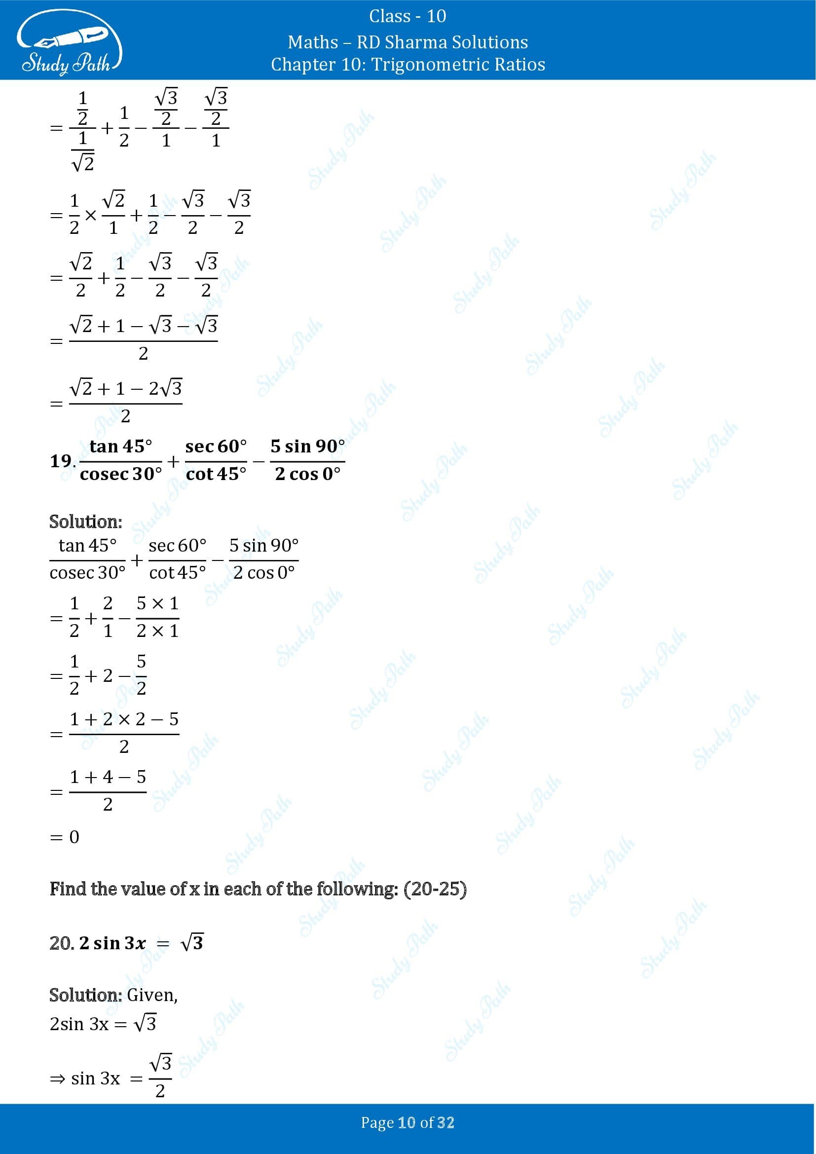 RD Sharma Solutions Class 10 Chapter 10 Trigonometric Ratios Exercise 10.2 00010