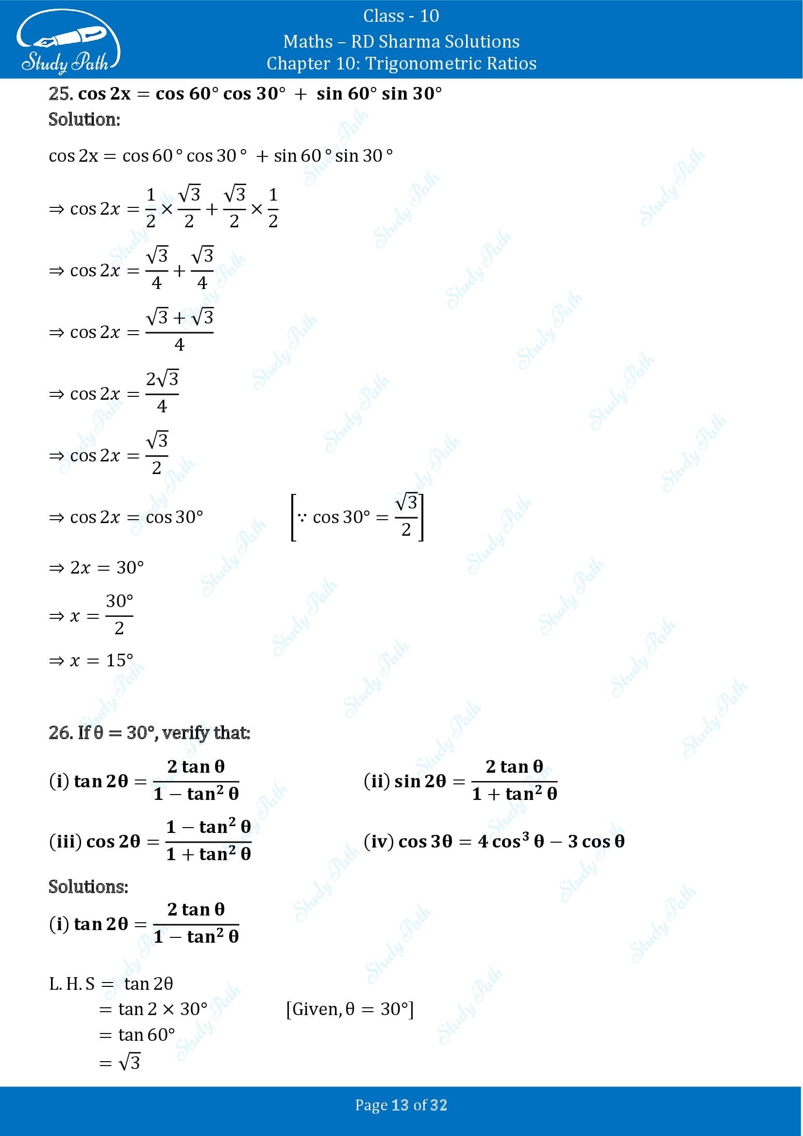 RD Sharma Solutions Class 10 Chapter 10 Trigonometric Ratios Exercise 10.2 00013