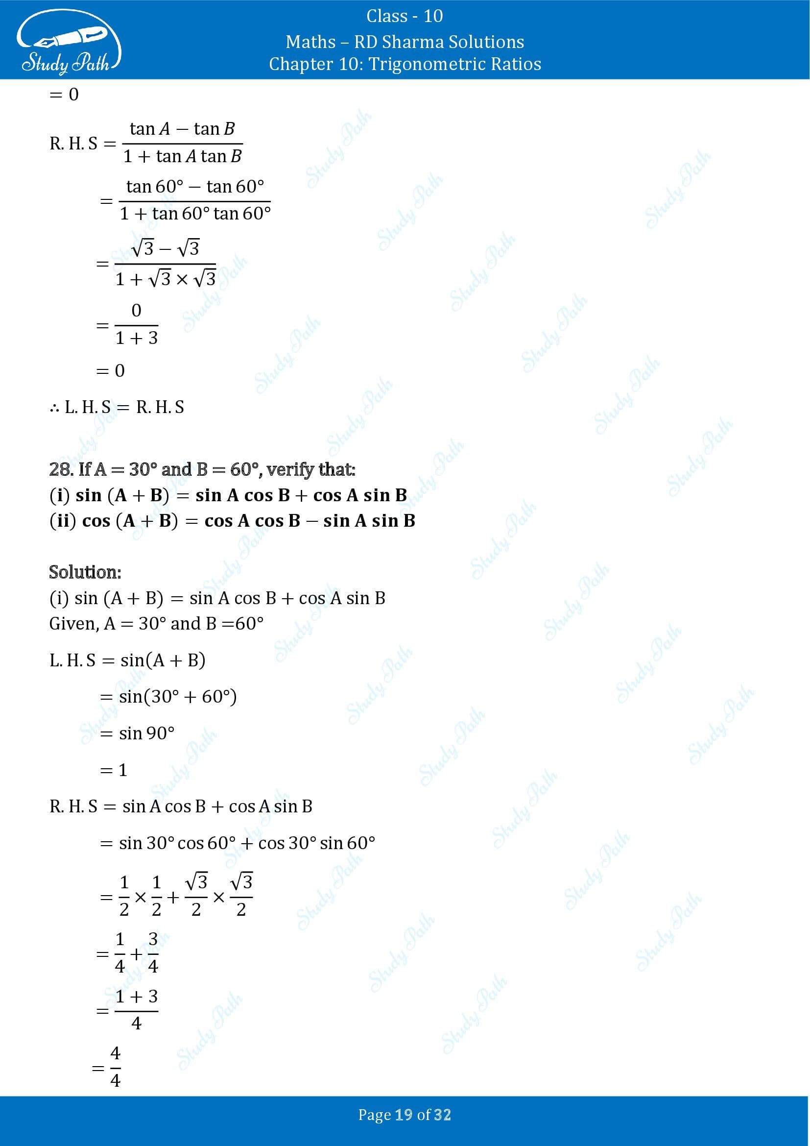 RD Sharma Solutions Class 10 Chapter 10 Trigonometric Ratios Exercise 10.2 00019