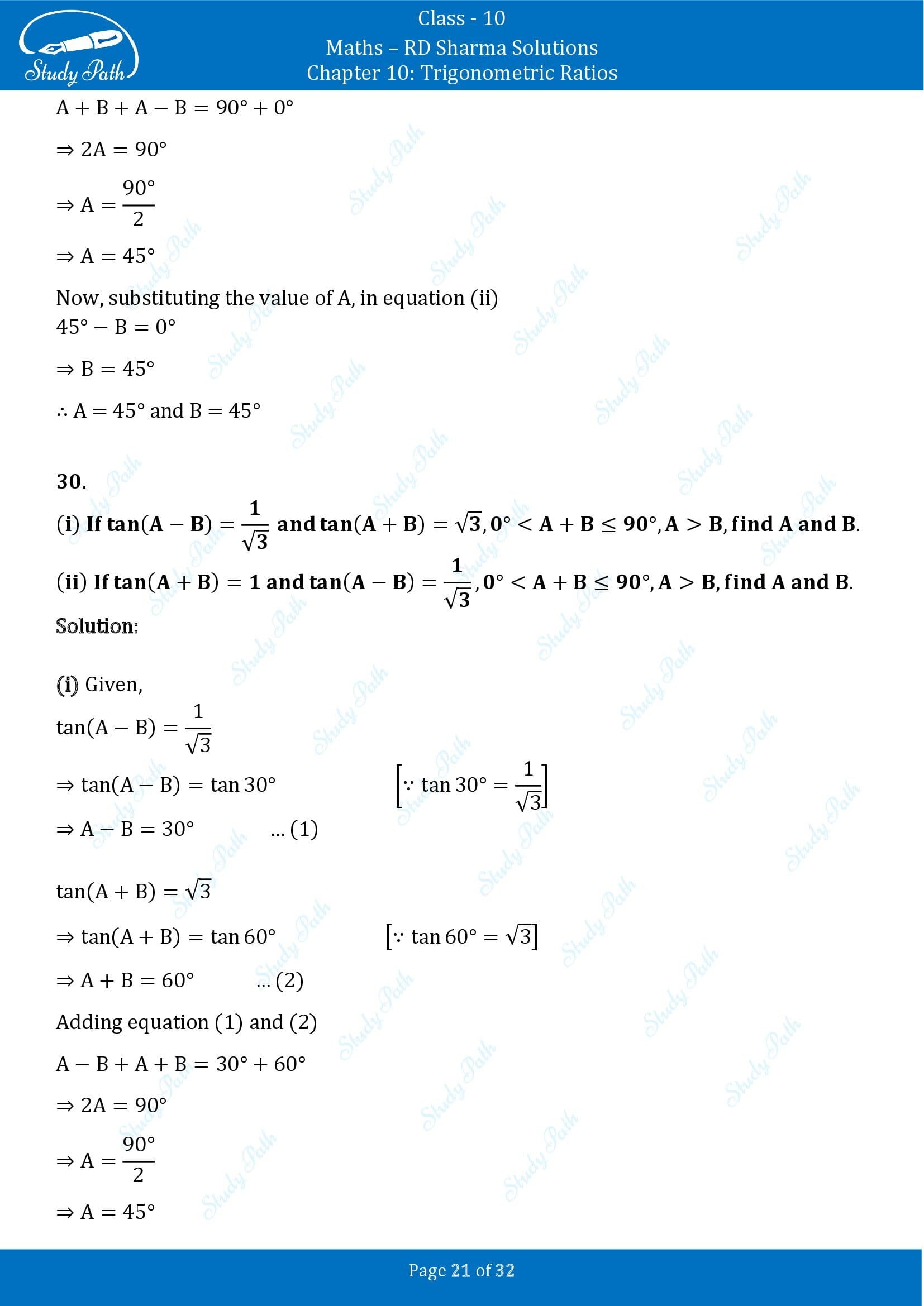 RD Sharma Solutions Class 10 Chapter 10 Trigonometric Ratios Exercise 10.2 00021