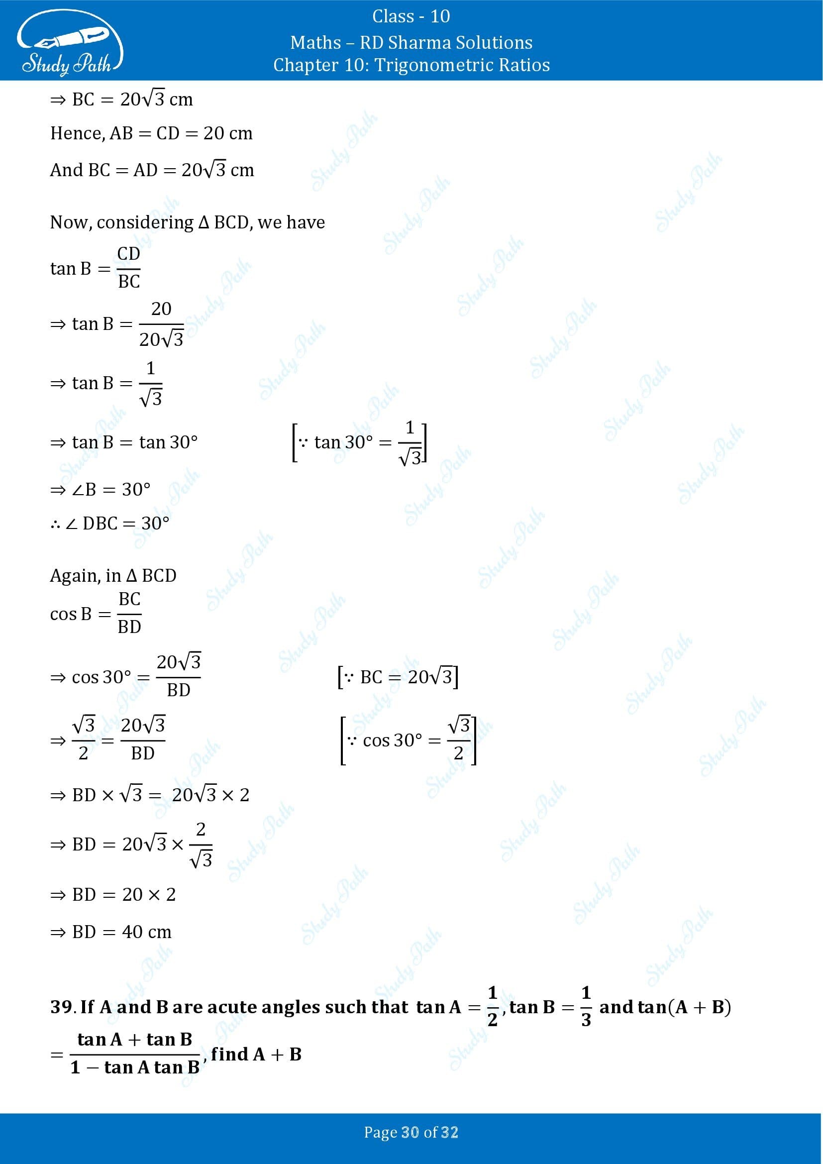 RD Sharma Solutions Class 10 Chapter 10 Trigonometric Ratios Exercise 10.2 00030
