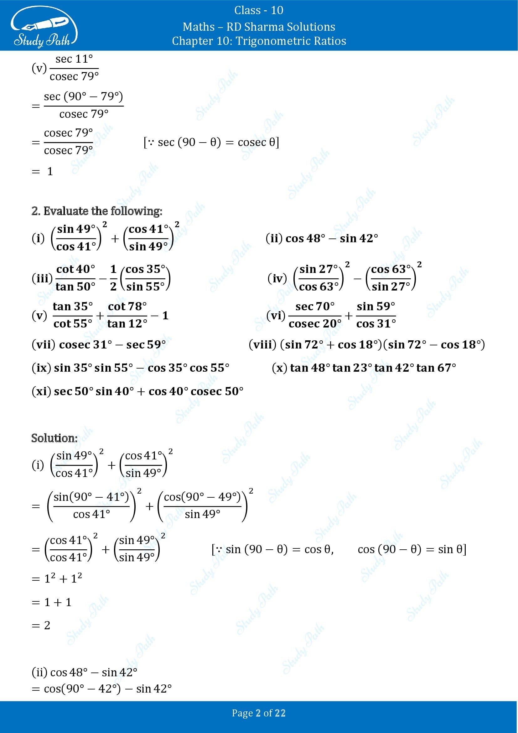 RD Sharma Solutions Class 10 Chapter 10 Trigonometric Ratios Exercise 10.3 00002