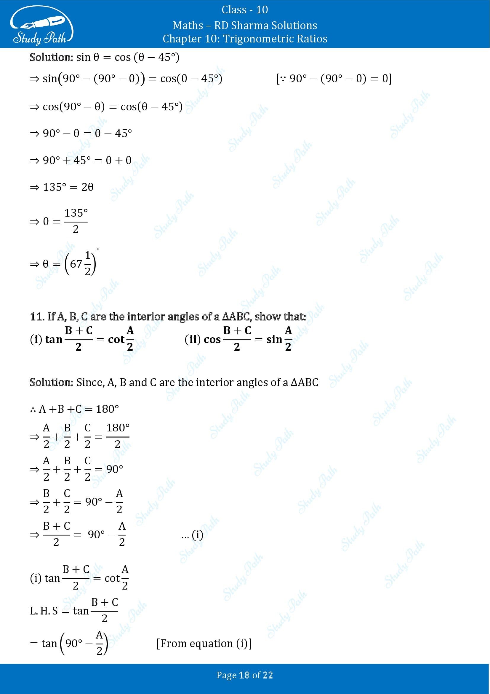 RD Sharma Solutions Class 10 Chapter 10 Trigonometric Ratios Exercise 10.3 00018