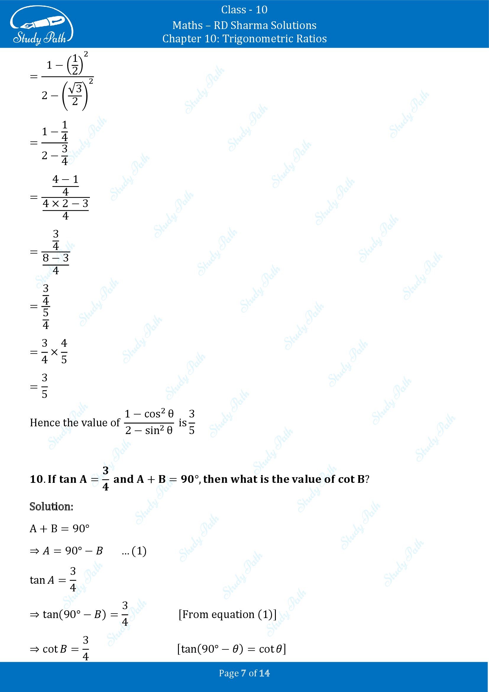 RD Sharma Solutions Class 10 Chapter 10 Trigonometric Ratios Very Short Answer Type Questions VSAQs 00007