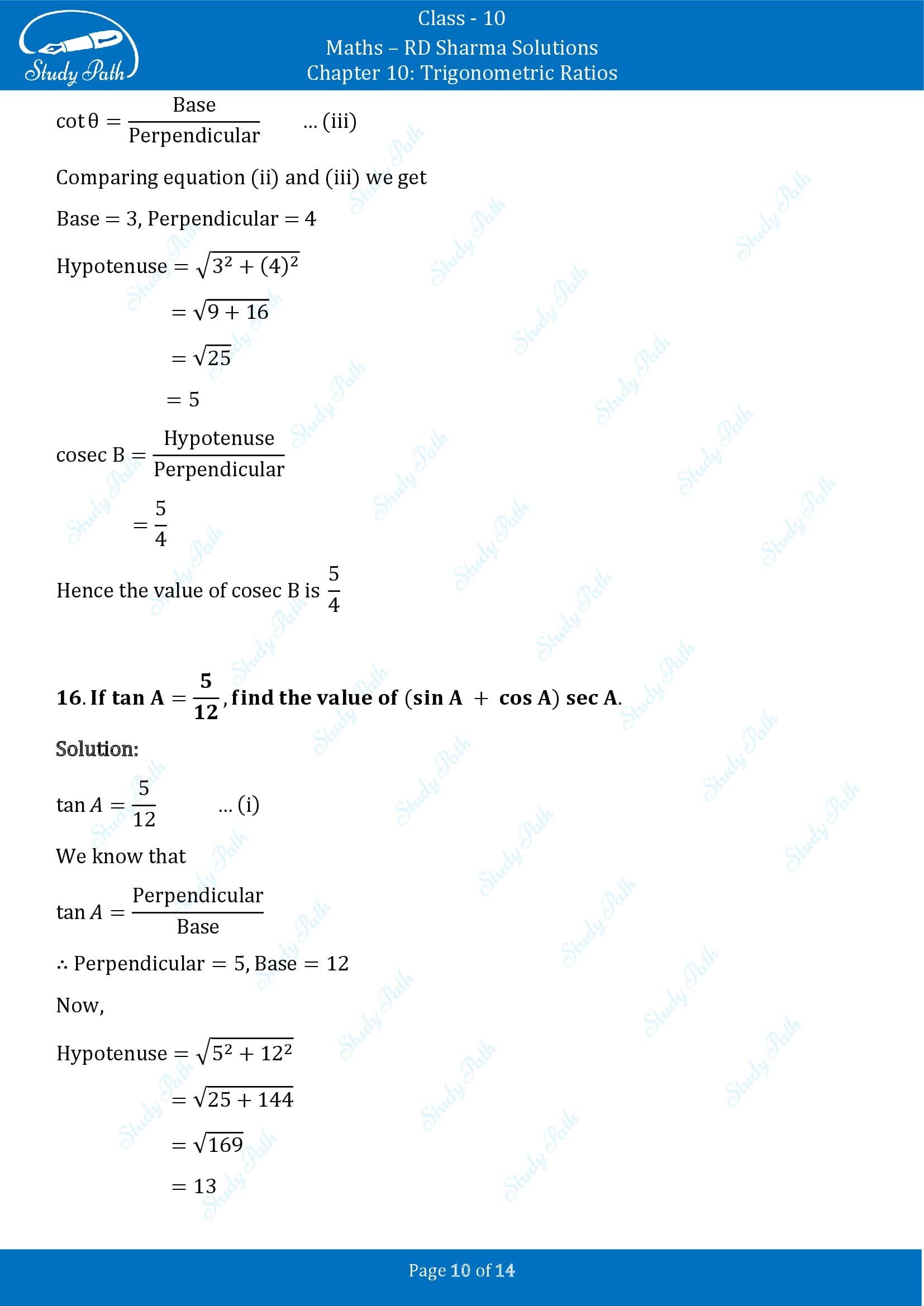 RD Sharma Solutions Class 10 Chapter 10 Trigonometric Ratios Very Short Answer Type Questions VSAQs 00010