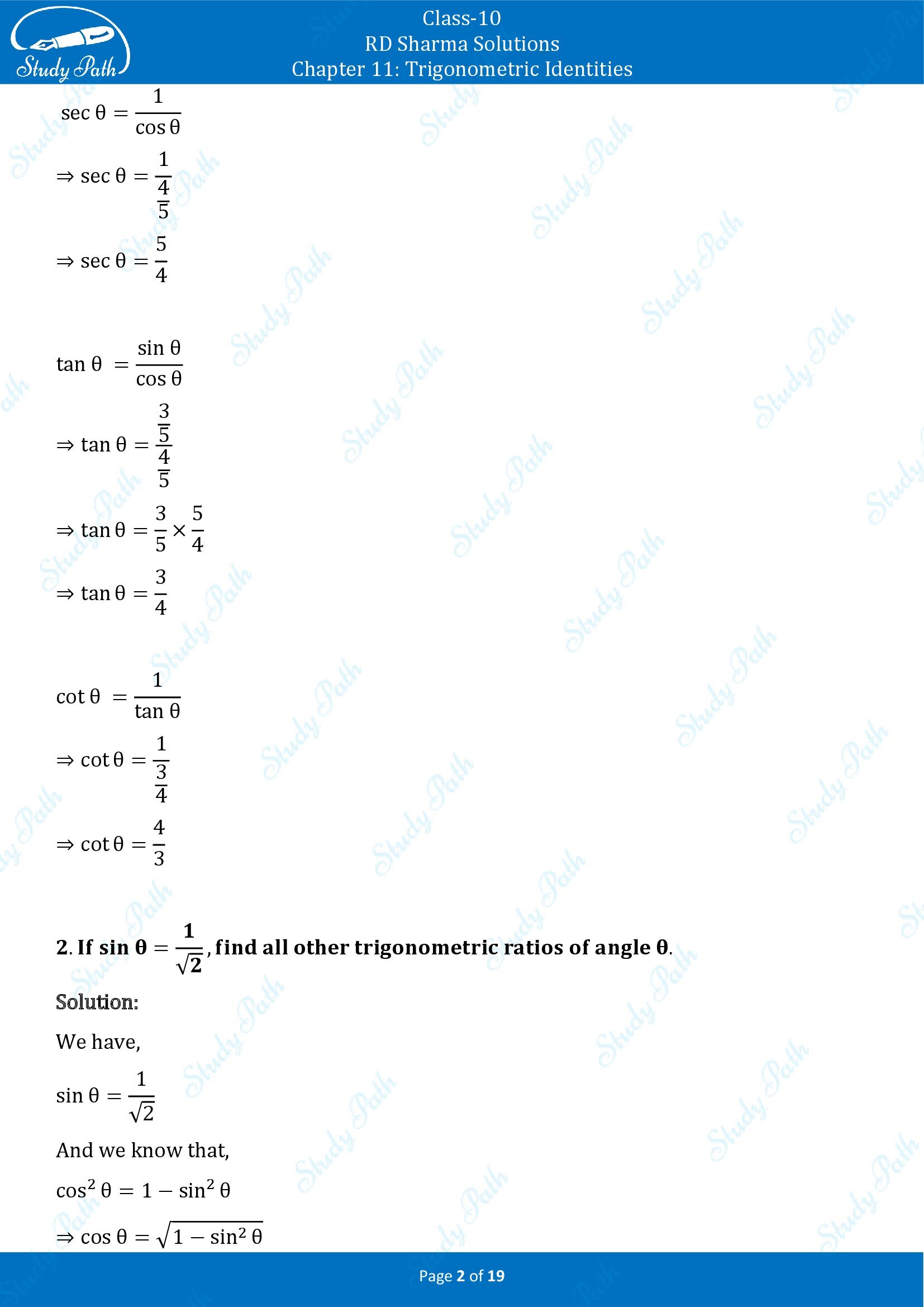 RD Sharma Solutions Class 10 Chapter 11 Trigonometric Identities Exercise 11.2 00002