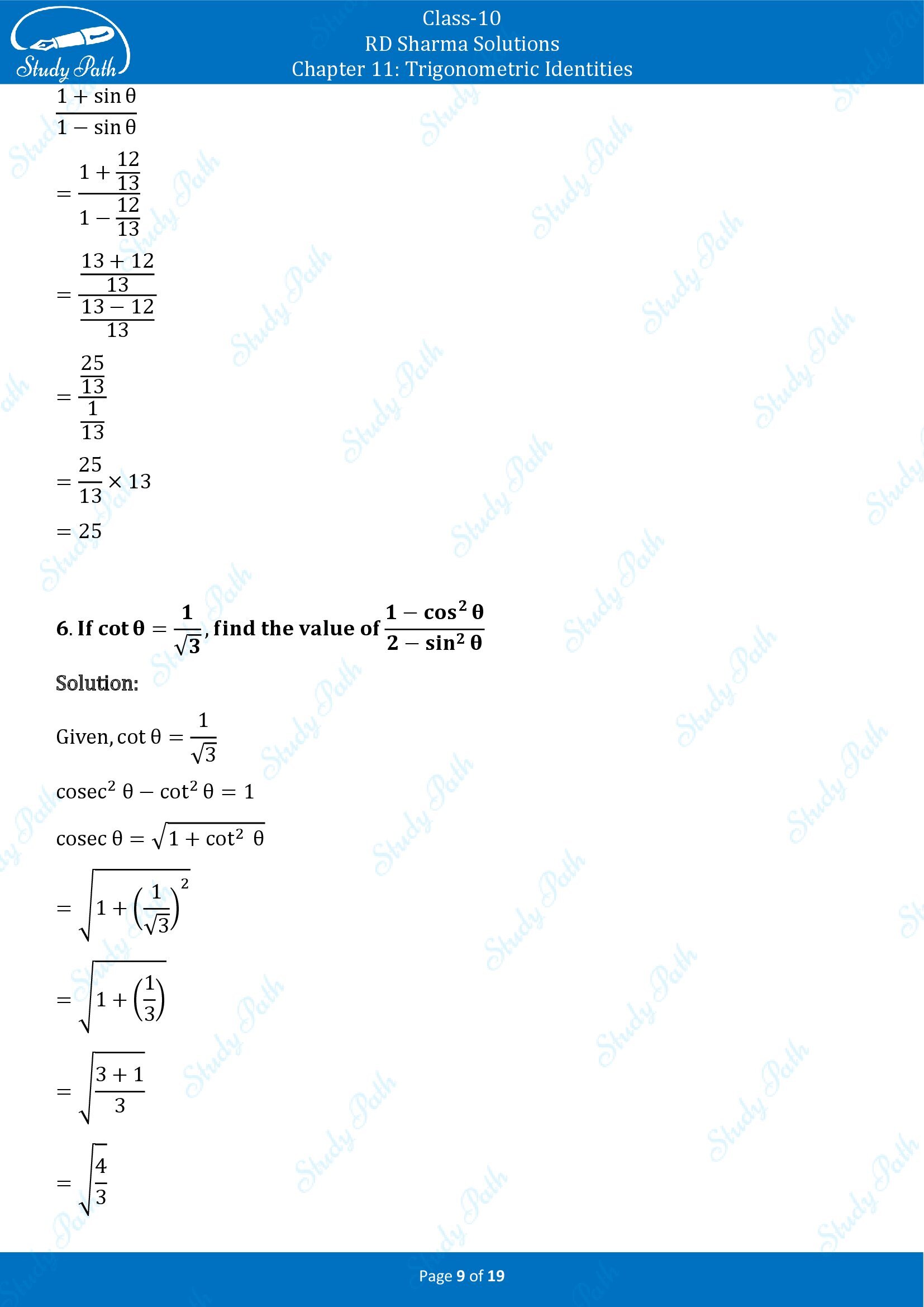 RD Sharma Solutions Class 10 Chapter 11 Trigonometric Identities Exercise 11.2 00009