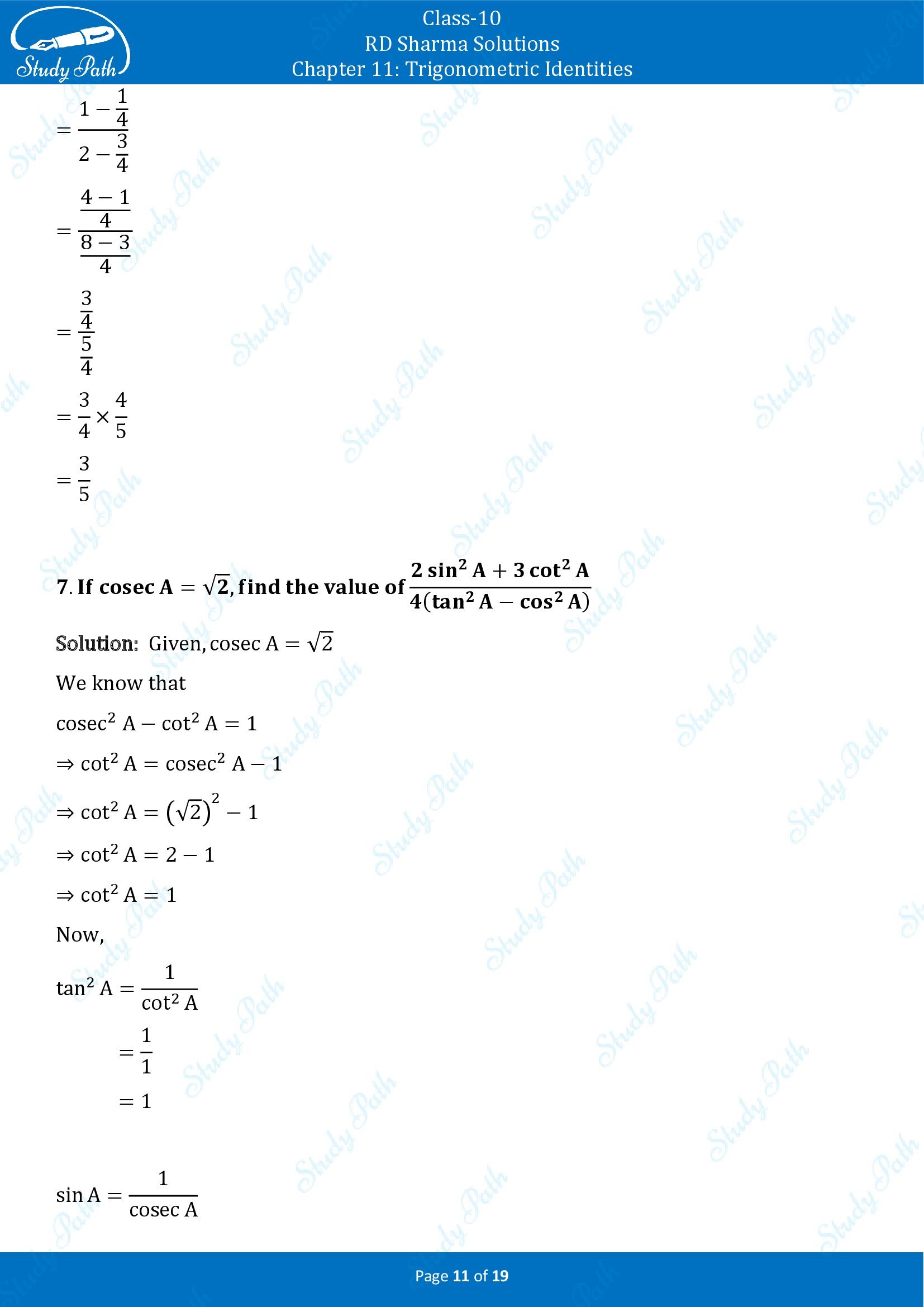 RD Sharma Solutions Class 10 Chapter 11 Trigonometric Identities Exercise 11.2 00011