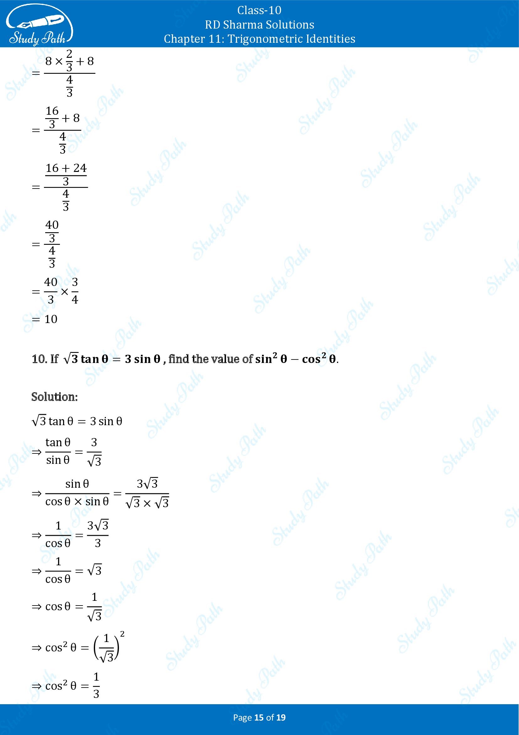 RD Sharma Solutions Class 10 Chapter 11 Trigonometric Identities Exercise 11.2 00015