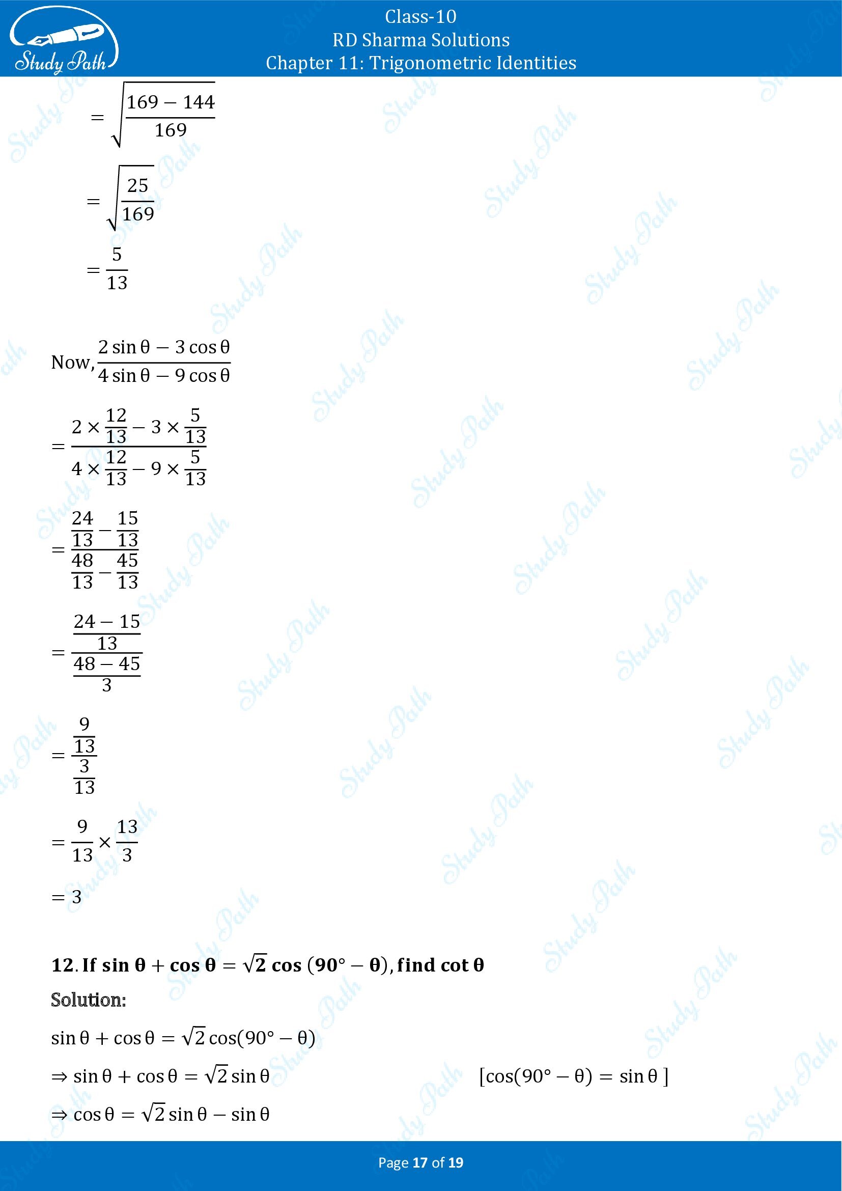 RD Sharma Solutions Class 10 Chapter 11 Trigonometric Identities Exercise 11.2 00017