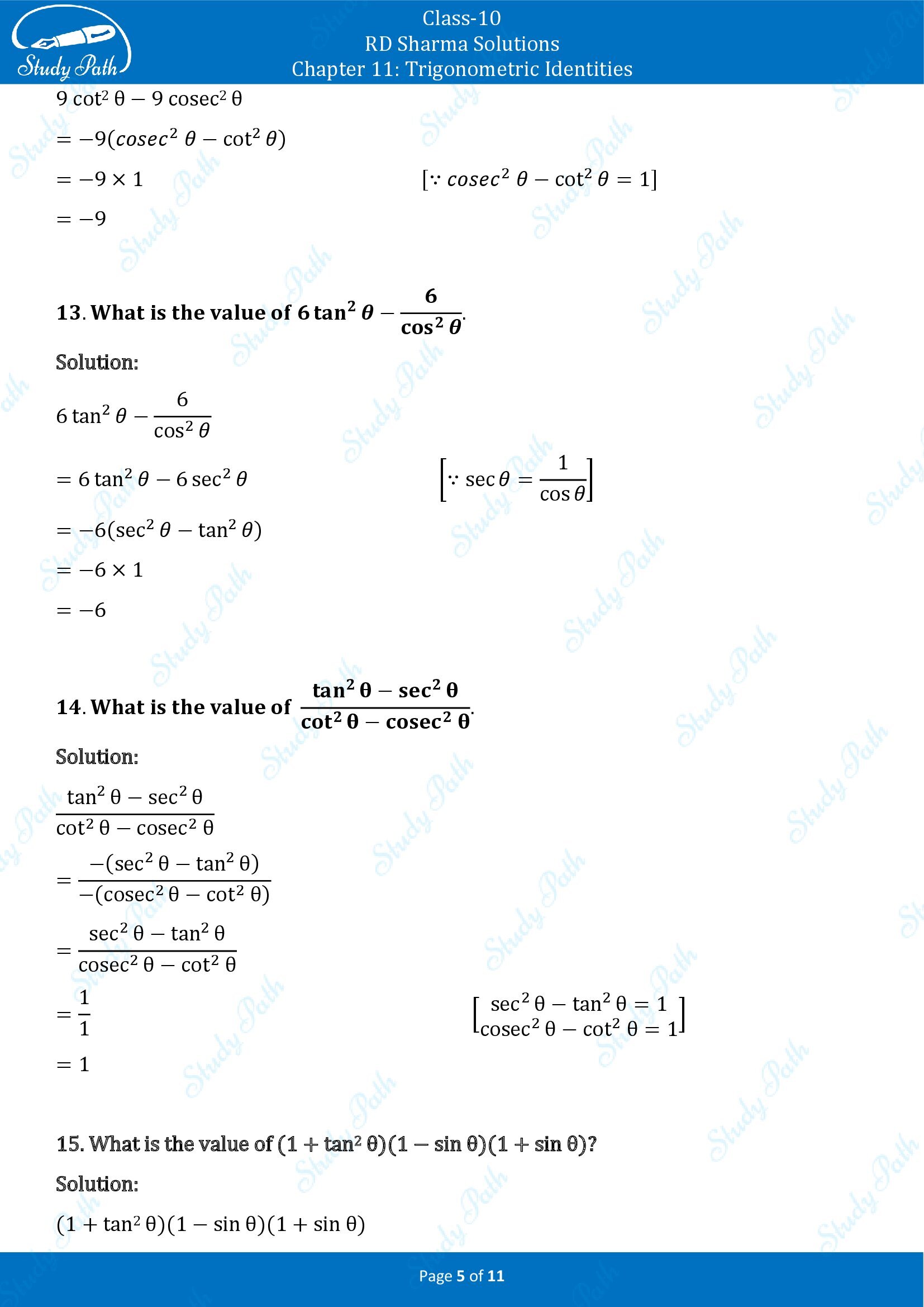 RD Sharma Solutions Class 10 Chapter 11 Trigonometric Identities Very Short Answer Type Questions VSAQs 00005