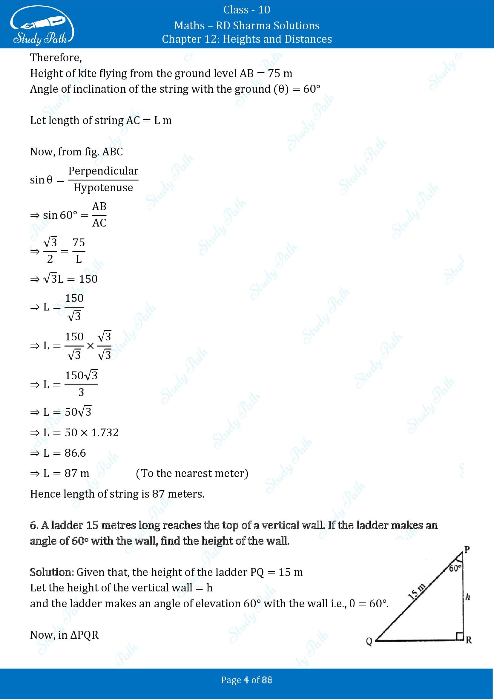 RD Sharma Solutions Class 10 Chapter 12 Heights and Distances Exercise 12.1 00004