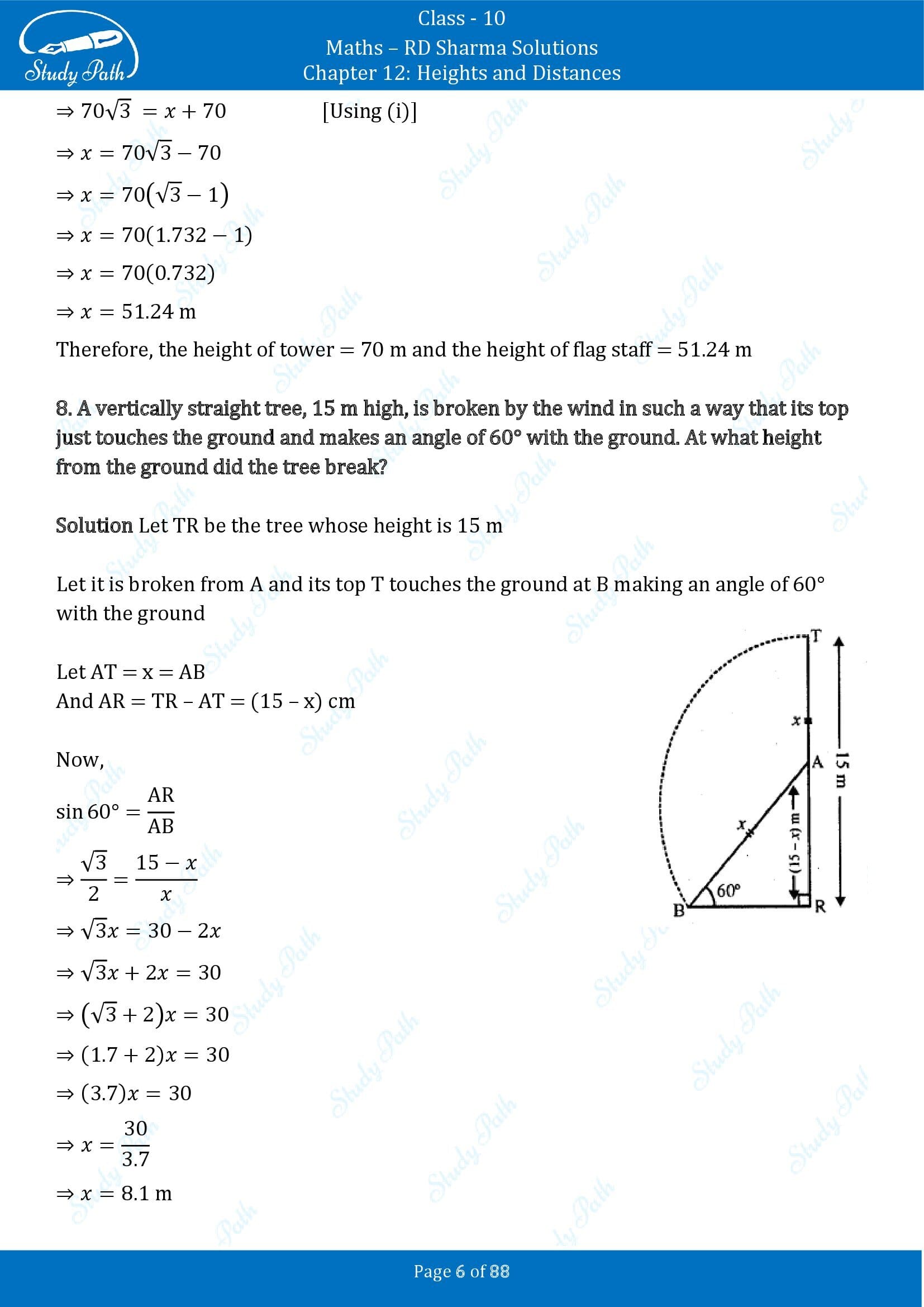 RD Sharma Solutions Class 10 Chapter 12 Heights and Distances Exercise 12.1 00006