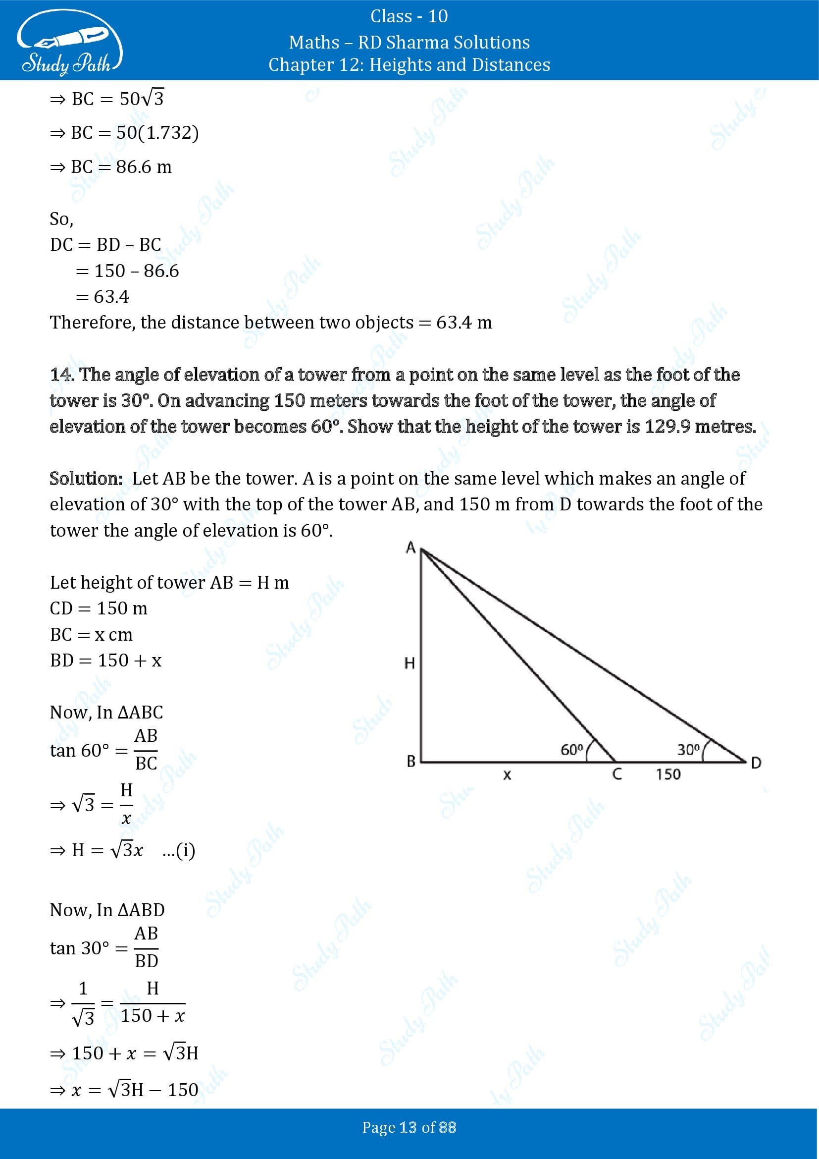 RD Sharma Solutions Class 10 Chapter 12 Heights and Distances Exercise 12.1 00013