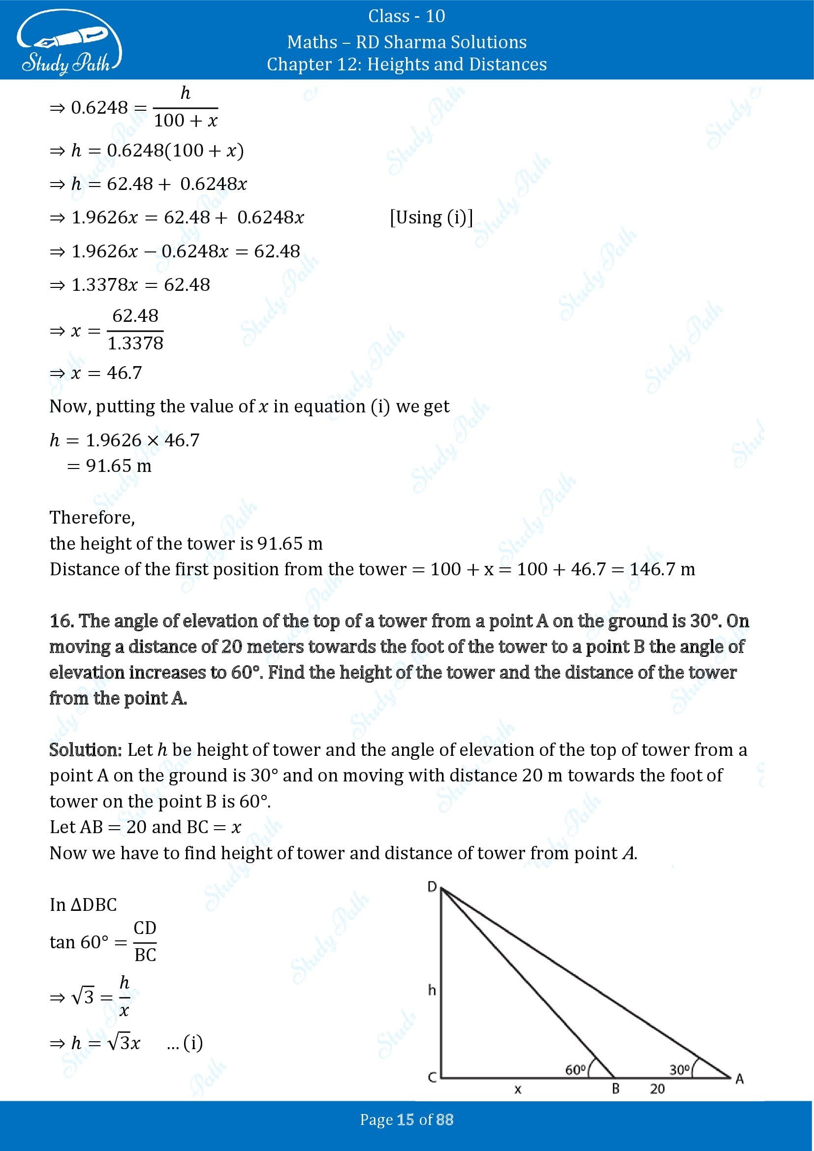 RD Sharma Solutions Class 10 Chapter 12 Heights and Distances Exercise 12.1 00015