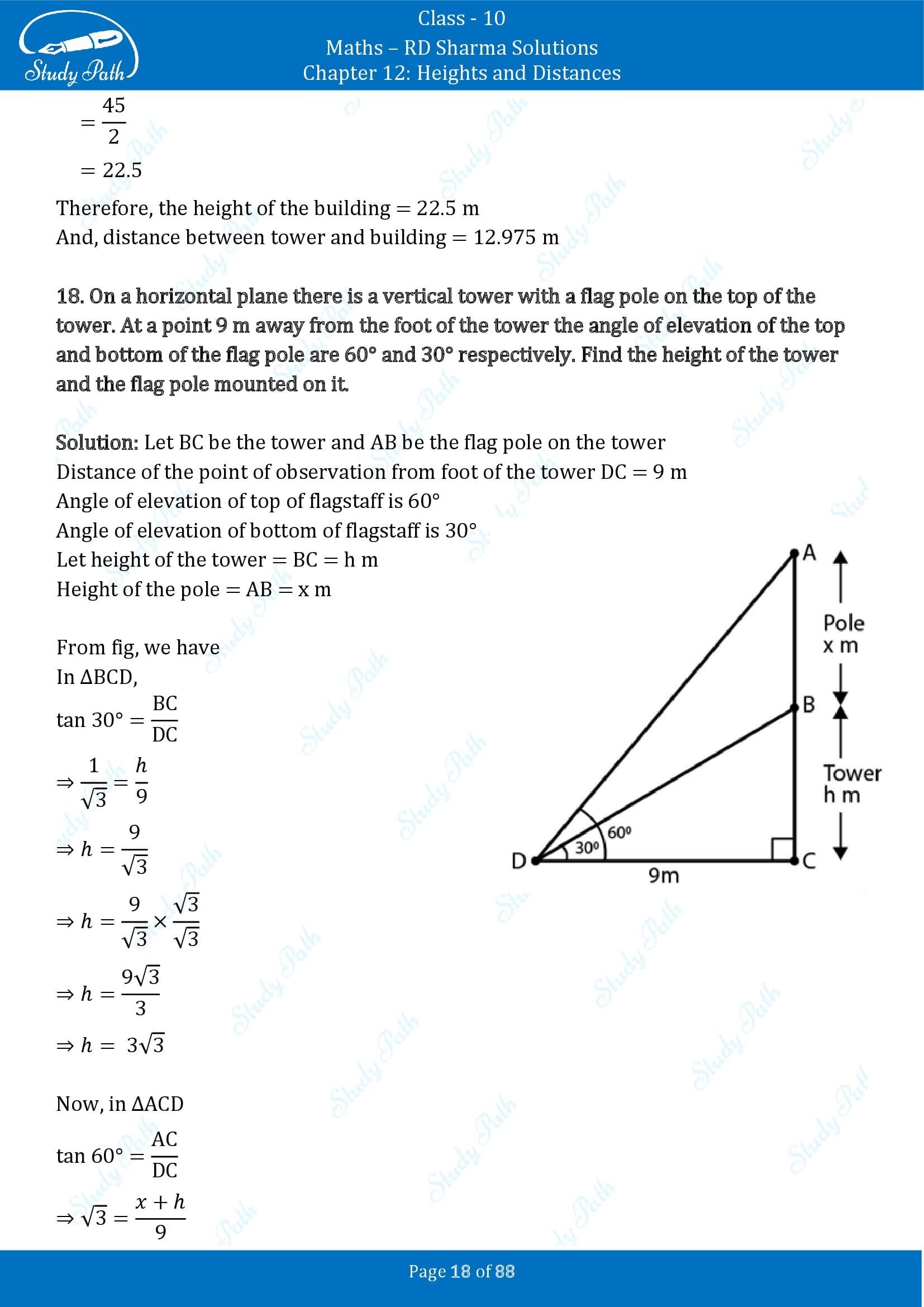RD Sharma Solutions Class 10 Chapter 12 Heights and Distances Exercise 12.1 00018