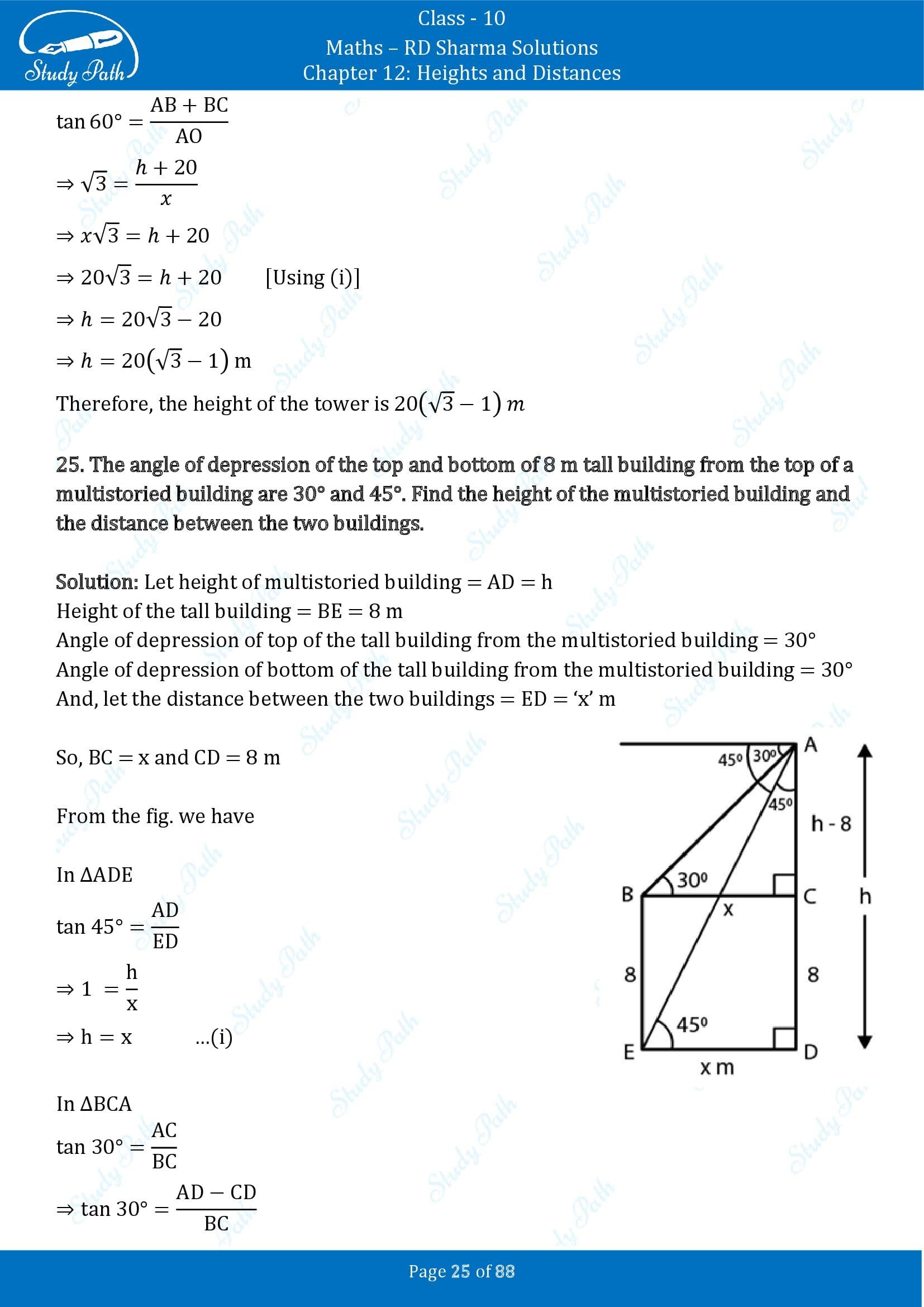 RD Sharma Solutions Class 10 Chapter 12 Heights and Distances Exercise 12.1 00025