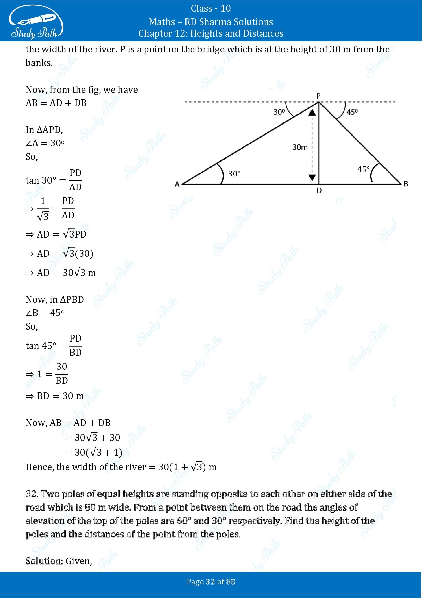 RD Sharma Solutions Class 10 Chapter 12 Heights and Distances Exercise 12.1 00032