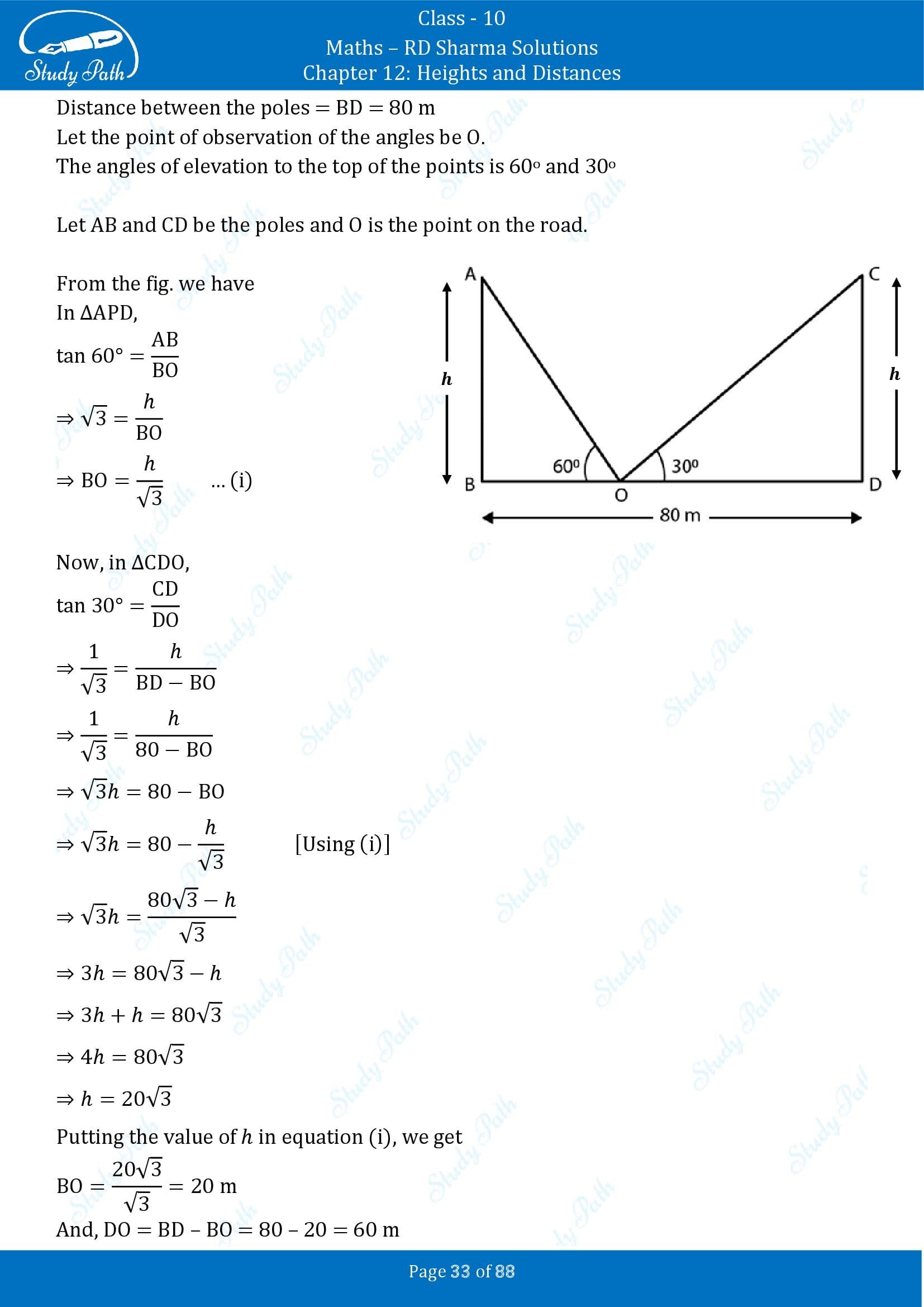RD Sharma Solutions Class 10 Chapter 12 Heights and Distances Exercise 12.1 00033