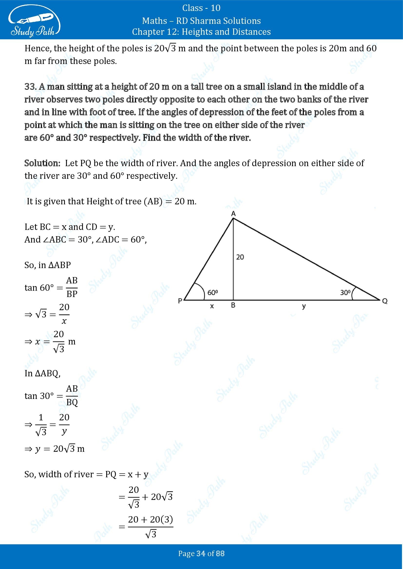 RD Sharma Solutions Class 10 Chapter 12 Heights and Distances Exercise 12.1 00034