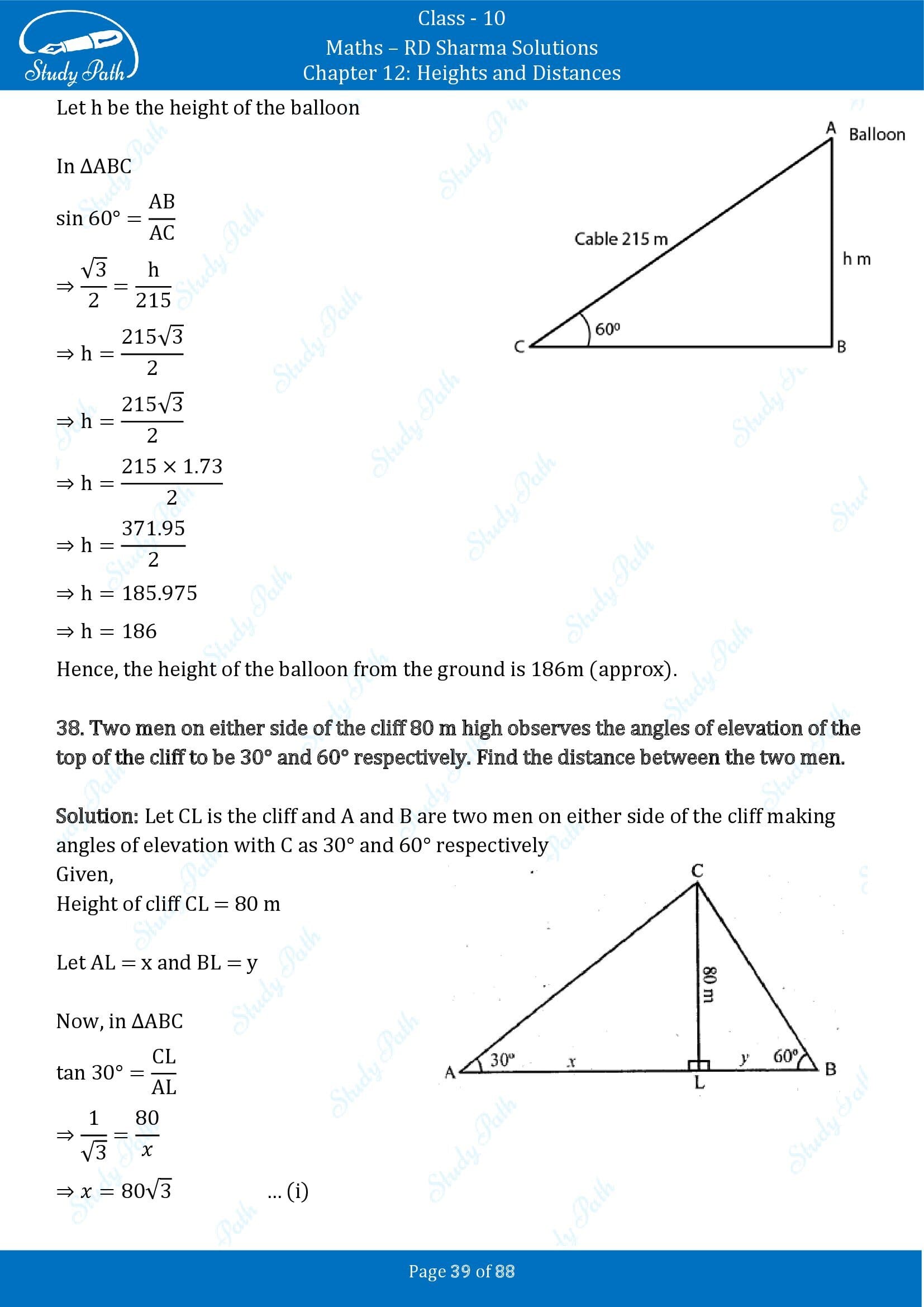 RD Sharma Solutions Class 10 Chapter 12 Heights and Distances Exercise 12.1 00039