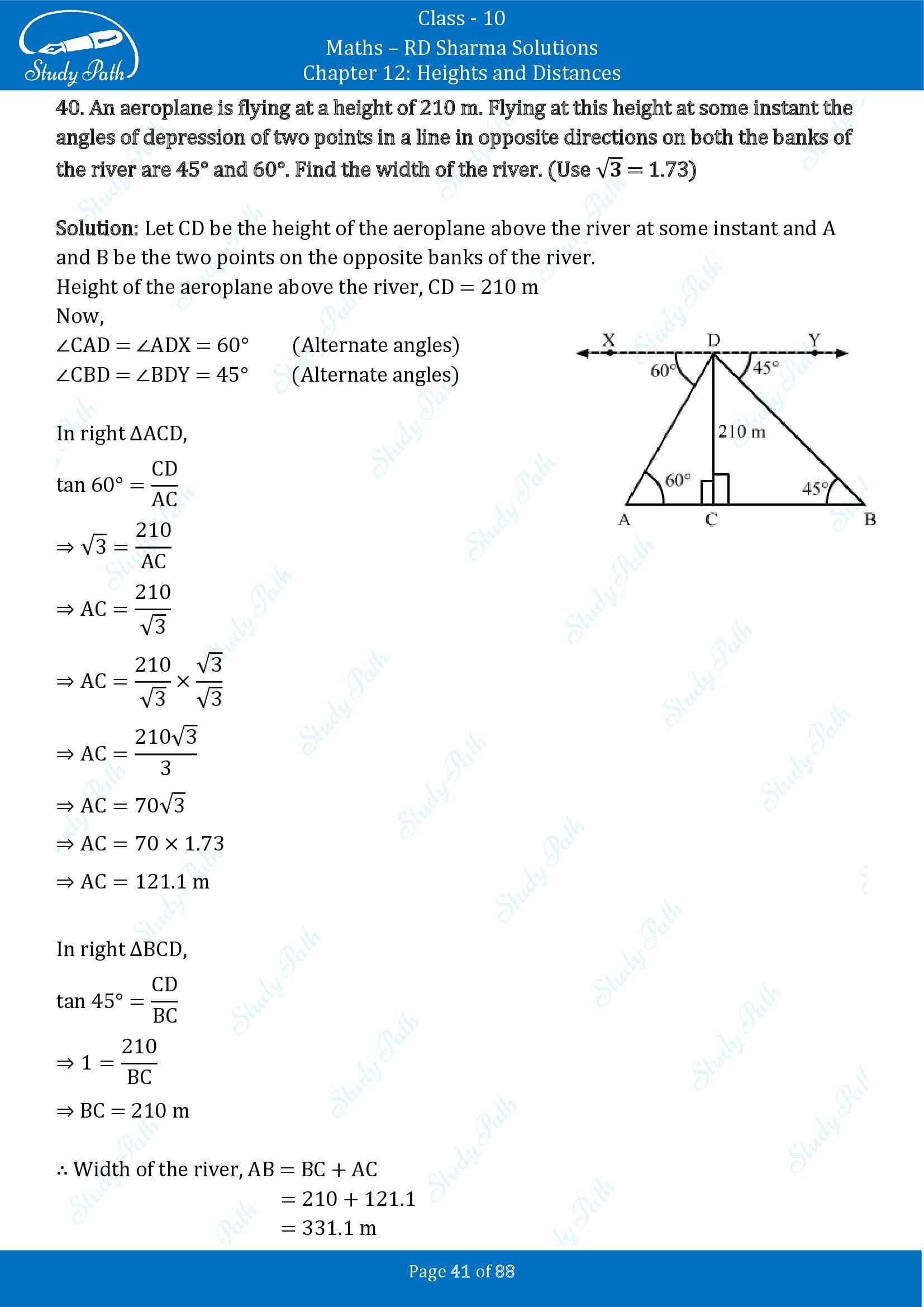 RD Sharma Solutions Class 10 Chapter 12 Heights and Distances Exercise 12.1 00041