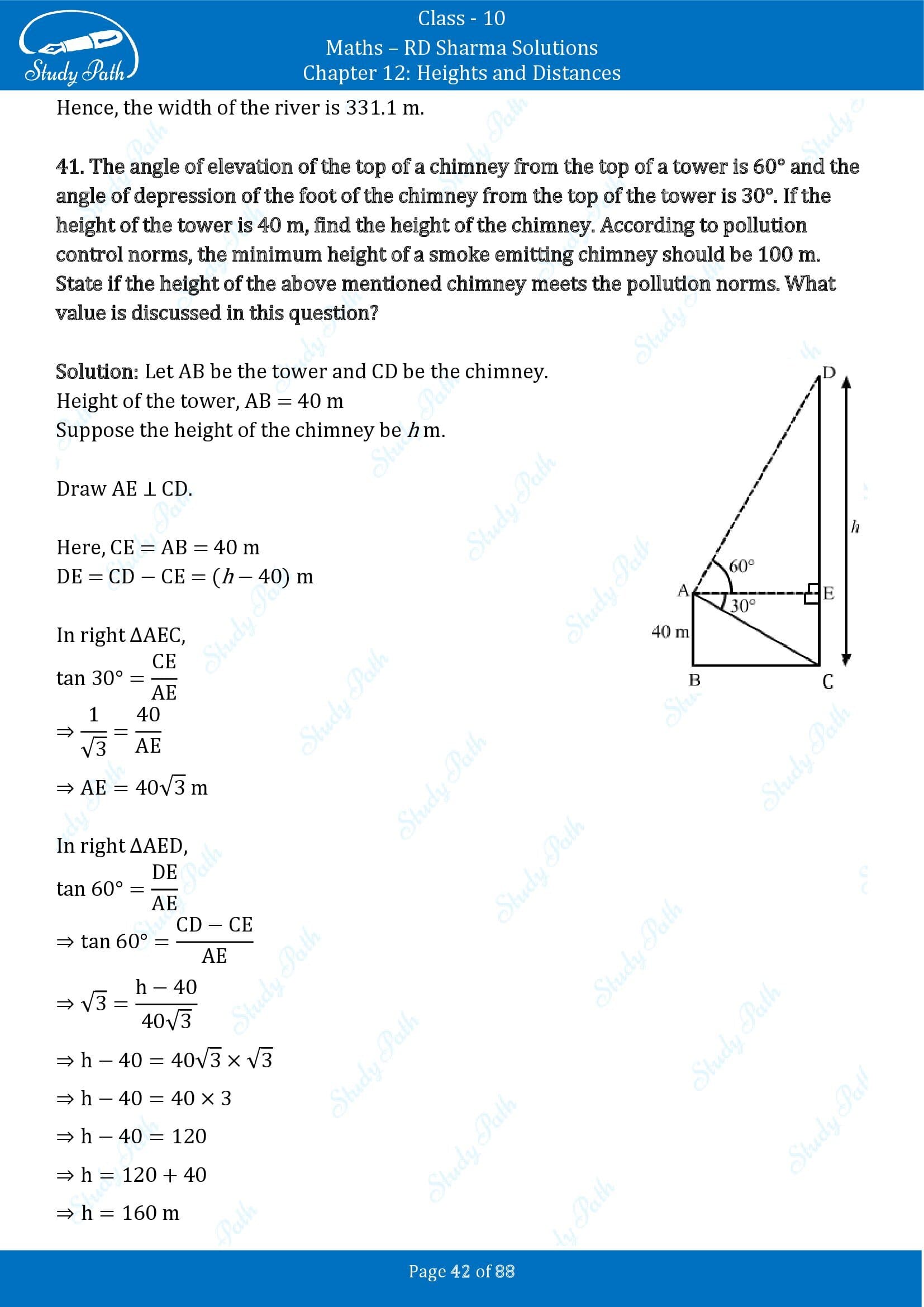 RD Sharma Solutions Class 10 Chapter 12 Heights and Distances Exercise 12.1 00042