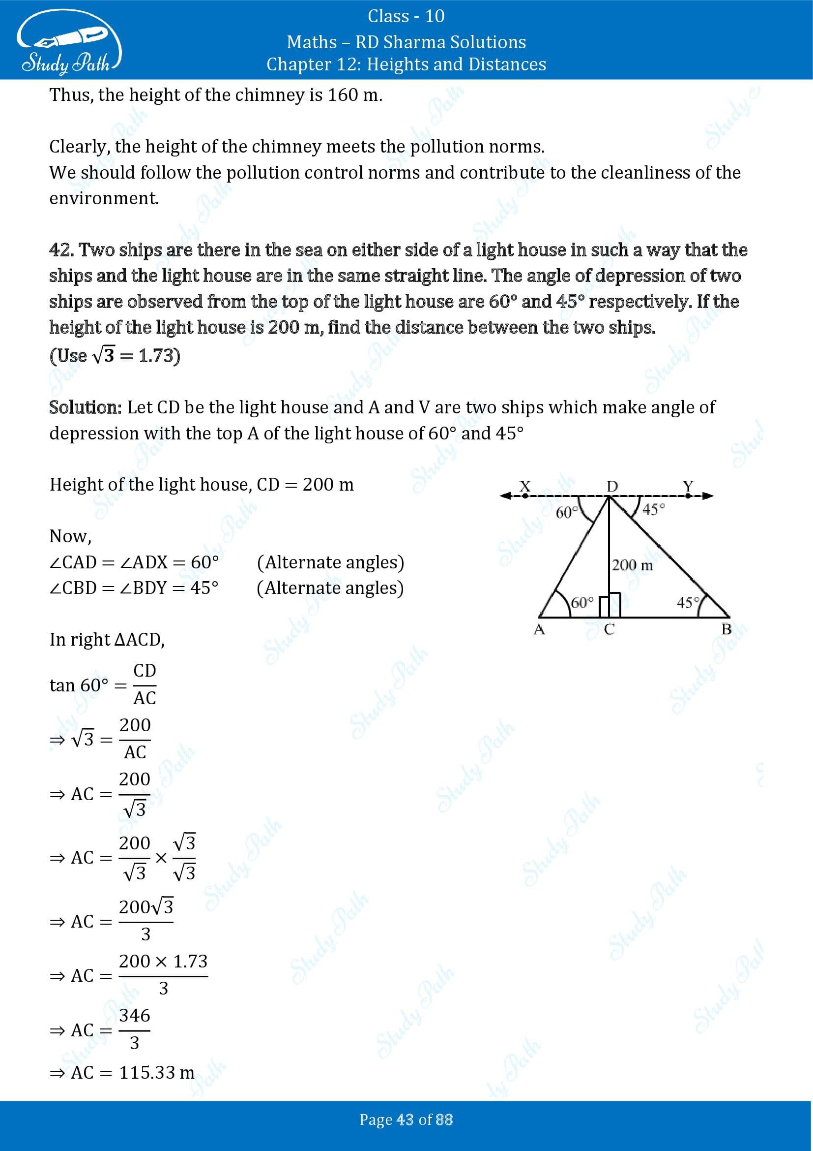 RD Sharma Solutions Class 10 Chapter 12 Heights and Distances Exercise 12.1 00043