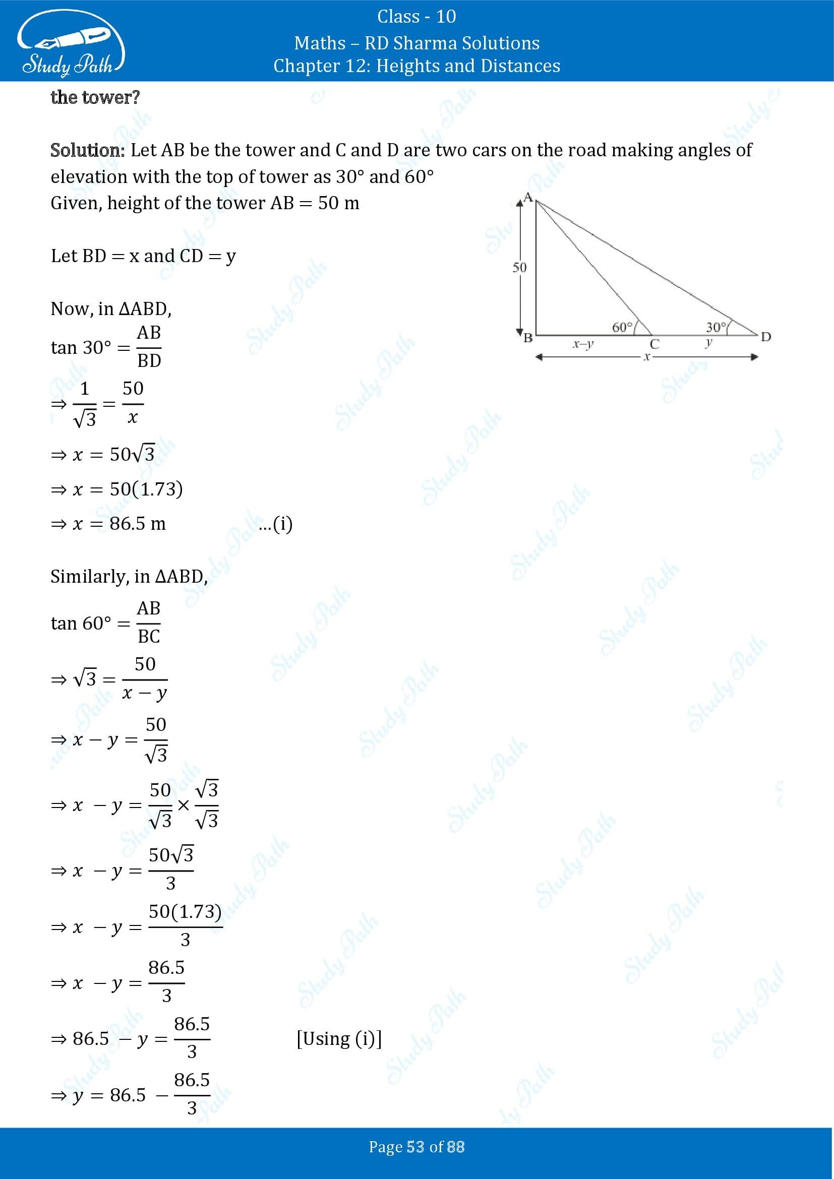 RD Sharma Solutions Class 10 Chapter 12 Heights and Distances Exercise 12.1 00053