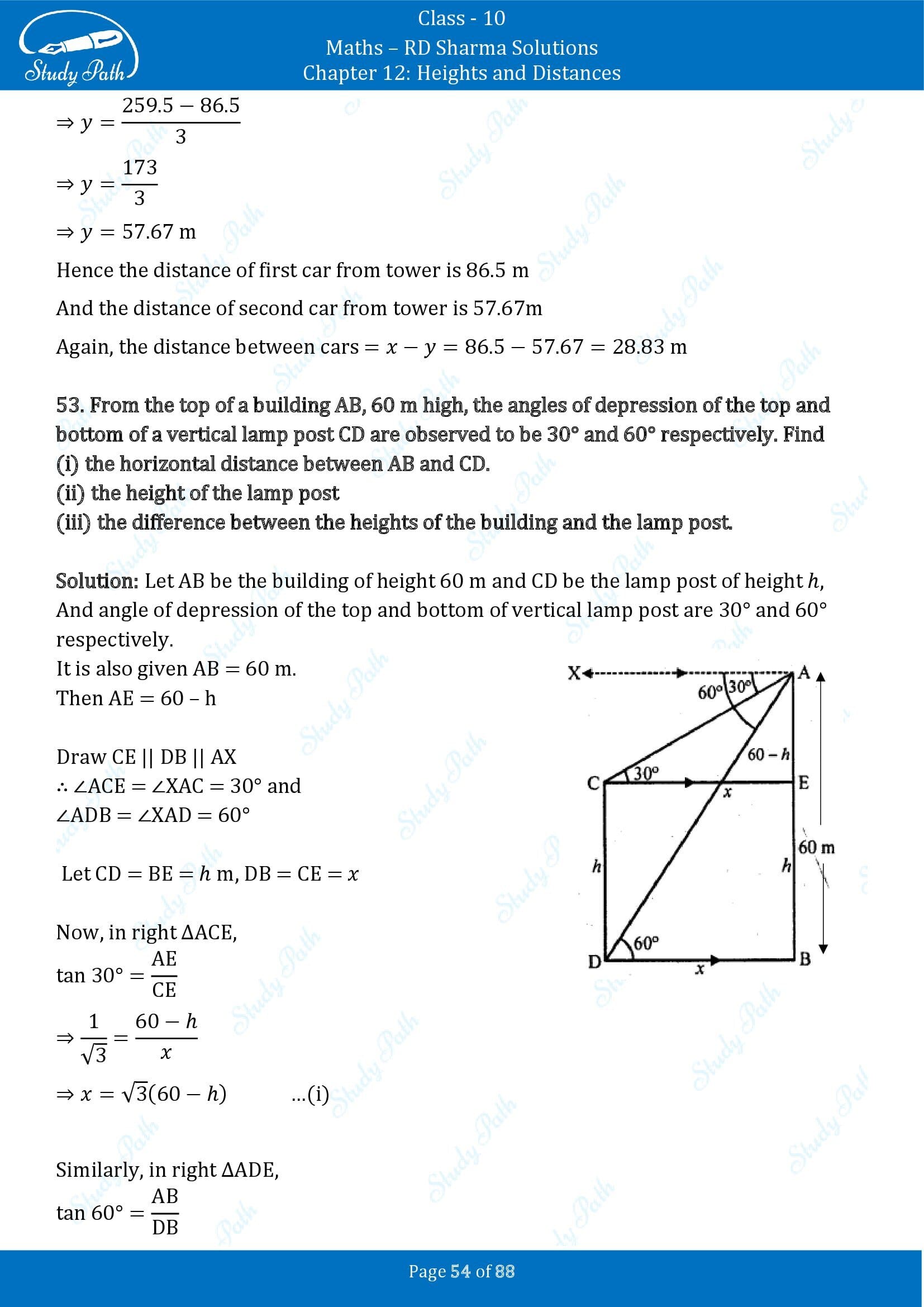 RD Sharma Solutions Class 10 Chapter 12 Heights and Distances Exercise 12.1 00054