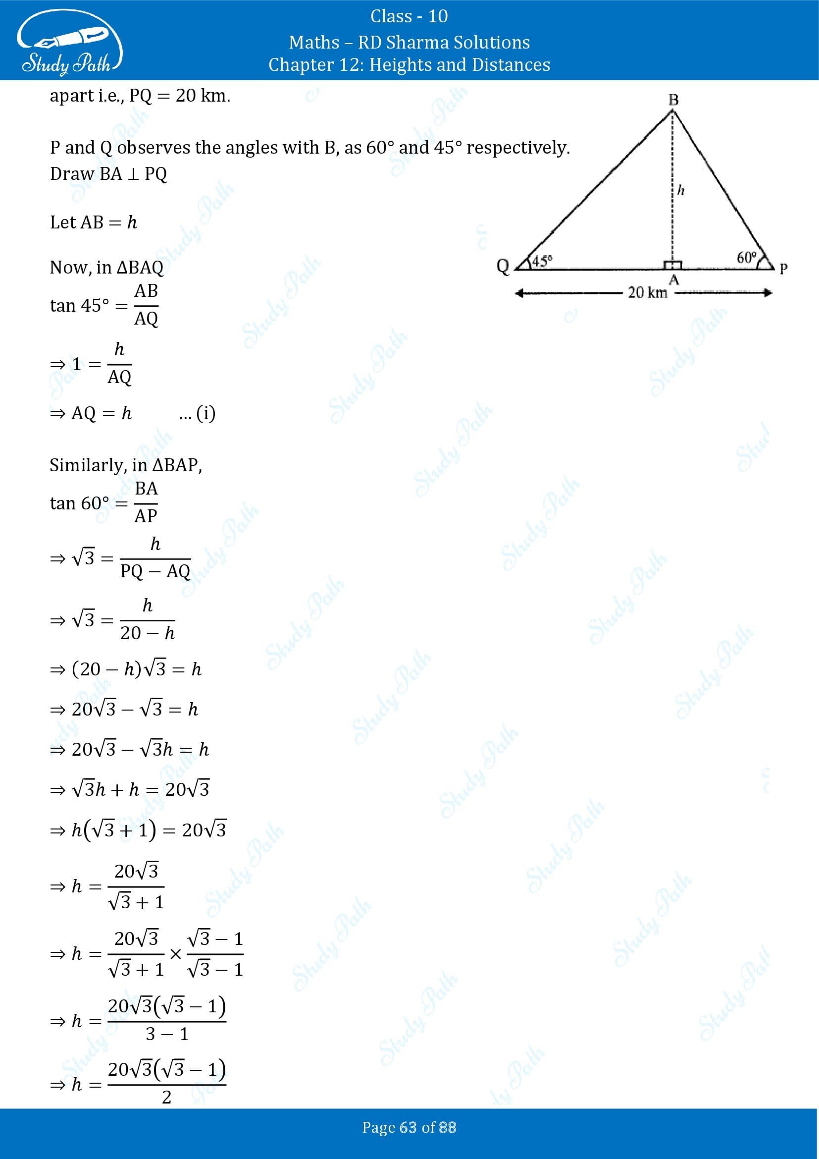 RD Sharma Solutions Class 10 Chapter 12 Heights and Distances Exercise 12.1 00063