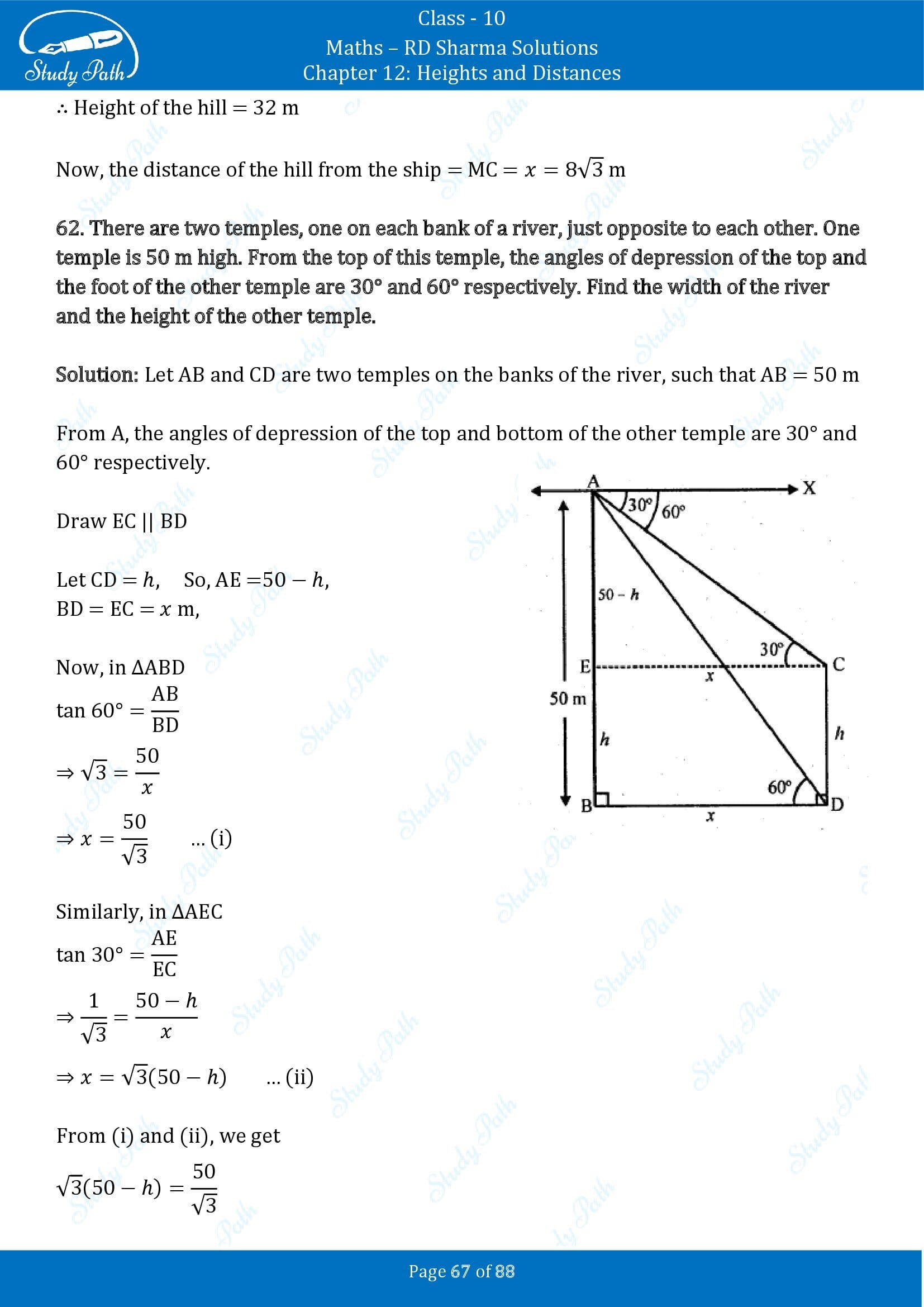 RD Sharma Solutions Class 10 Chapter 12 Heights and Distances Exercise 12.1 00067