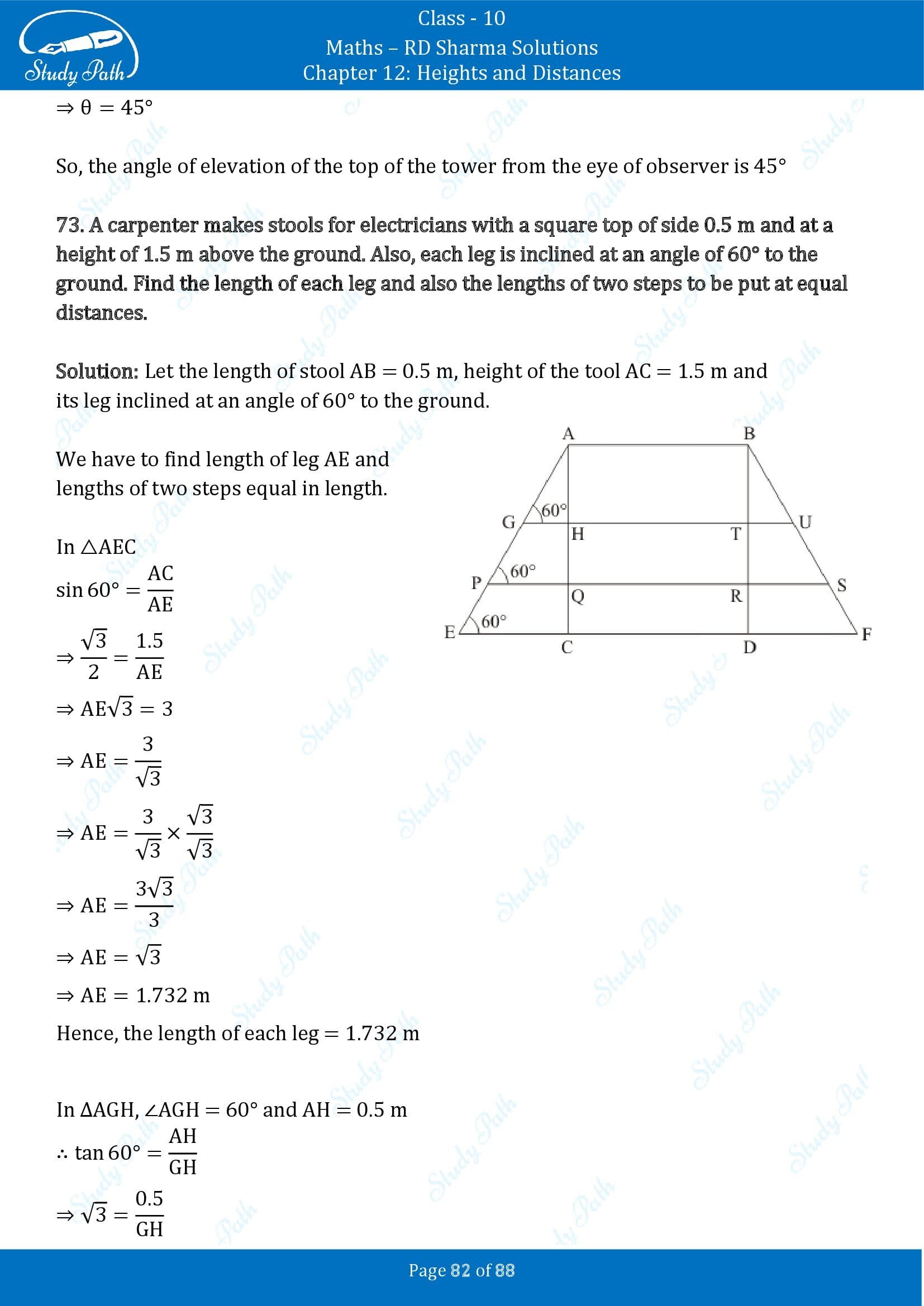 RD Sharma Solutions Class 10 Chapter 12 Heights and Distances Exercise 12.1 00082