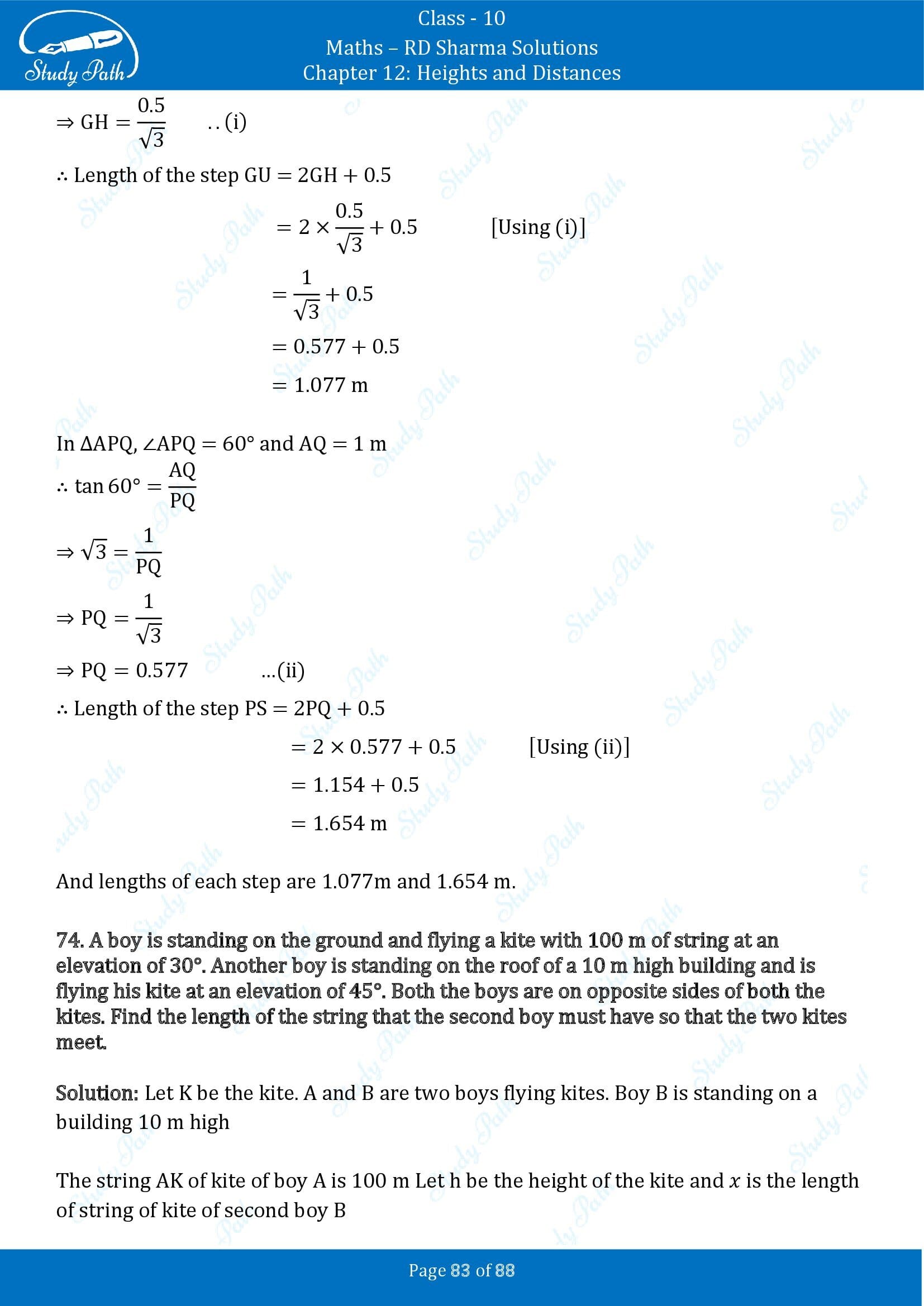 RD Sharma Solutions Class 10 Chapter 12 Heights and Distances Exercise 12.1 00083