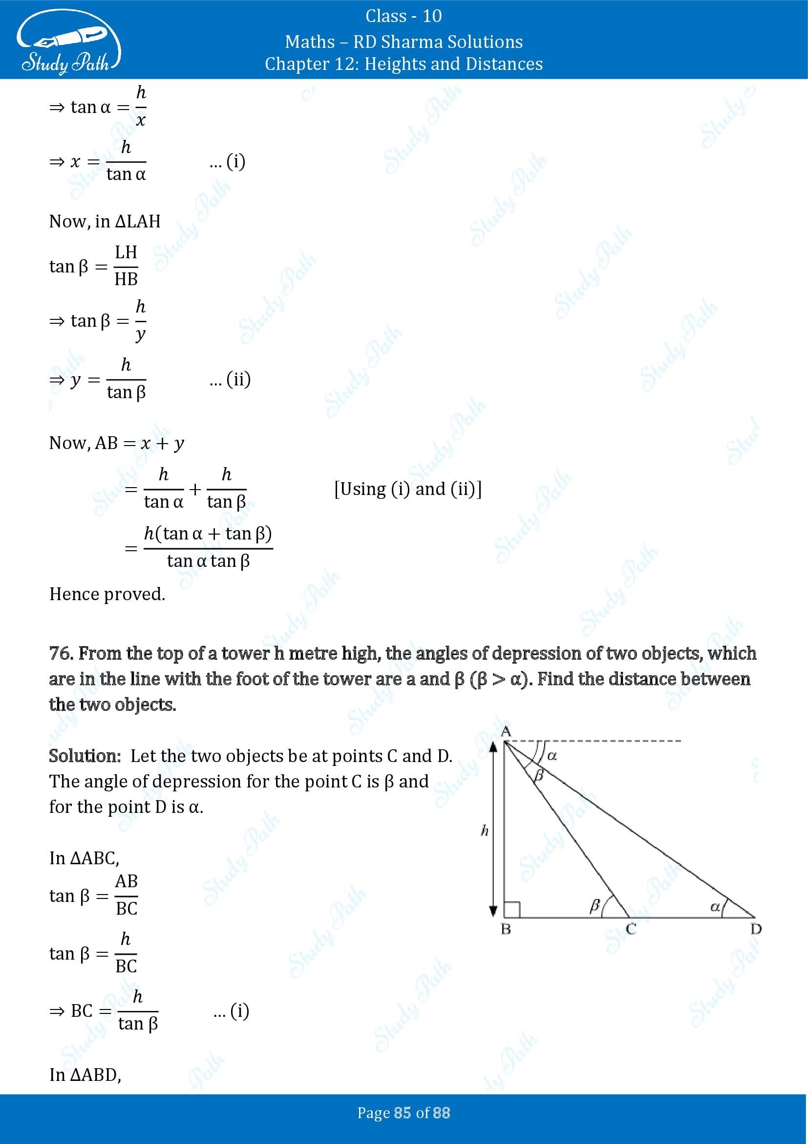 RD Sharma Solutions Class 10 Chapter 12 Heights and Distances Exercise 12.1 00085