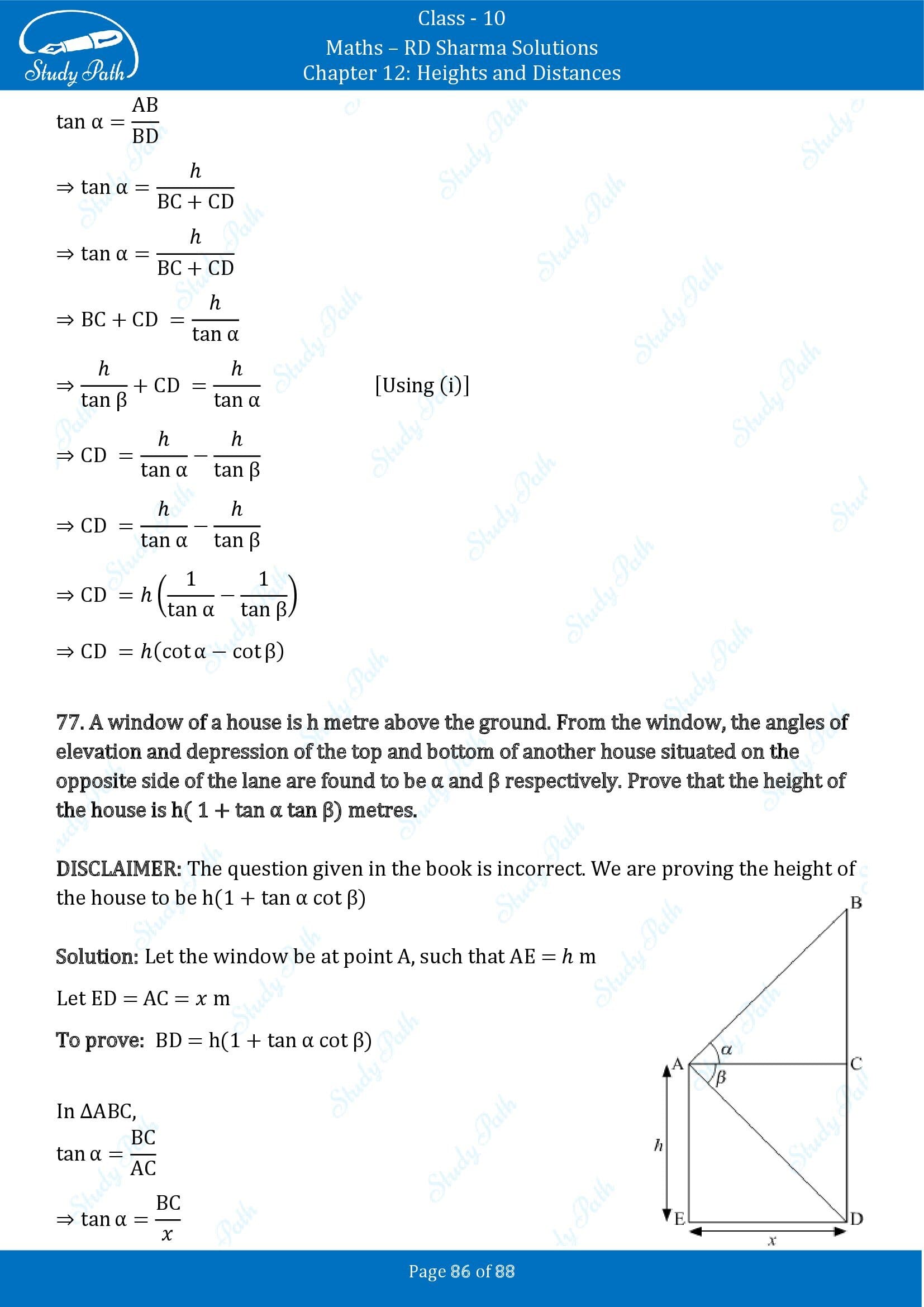 RD Sharma Solutions Class 10 Chapter 12 Heights and Distances Exercise 12.1 00086